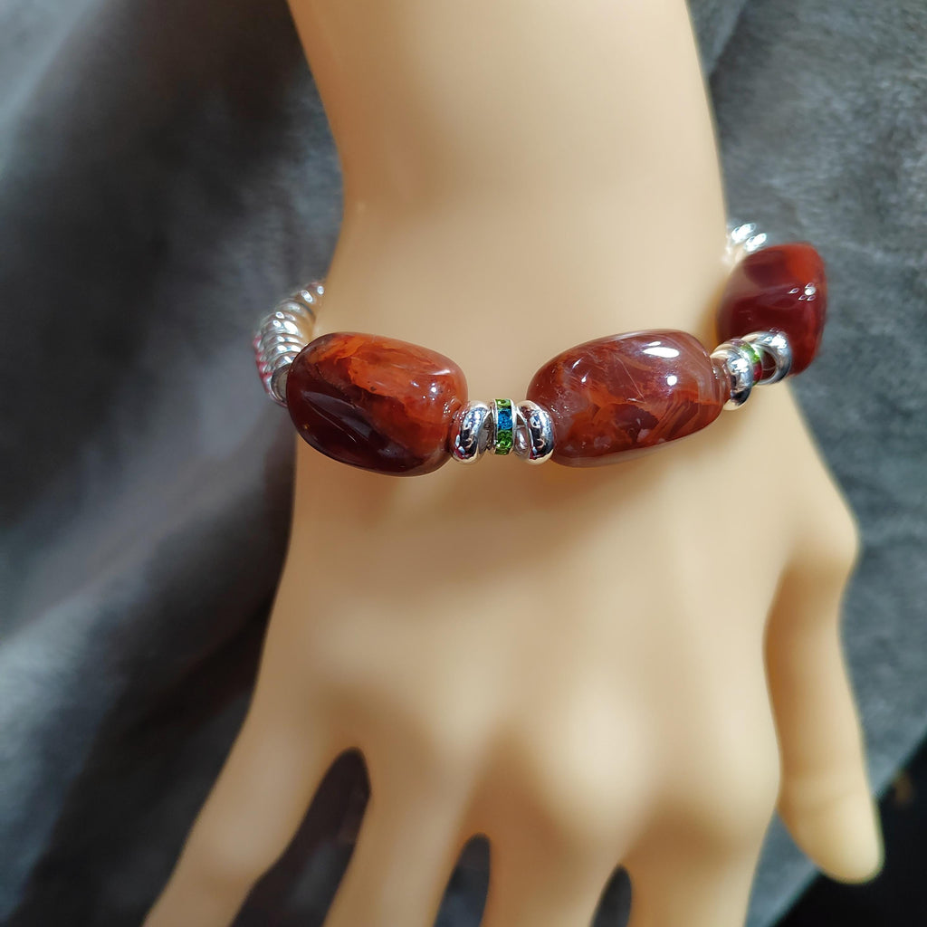 Natural Sichuan Wasi Southern Red Nanhong Agate 2pcs Set | Uneven Cut Bracelet/Necklace | Handmade Design SL309
