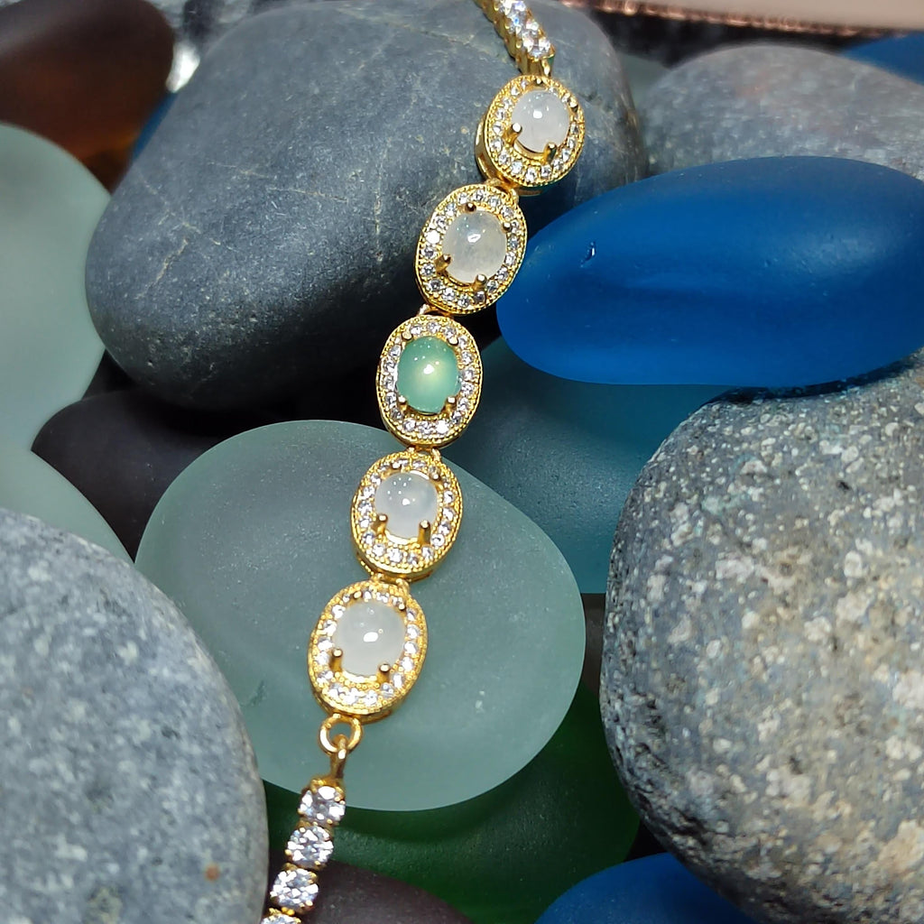 Luxurious Burmese Jadeite Bracelet with 18K Gold Plating | Exquisite Oval Design | Certified Quality SL8010