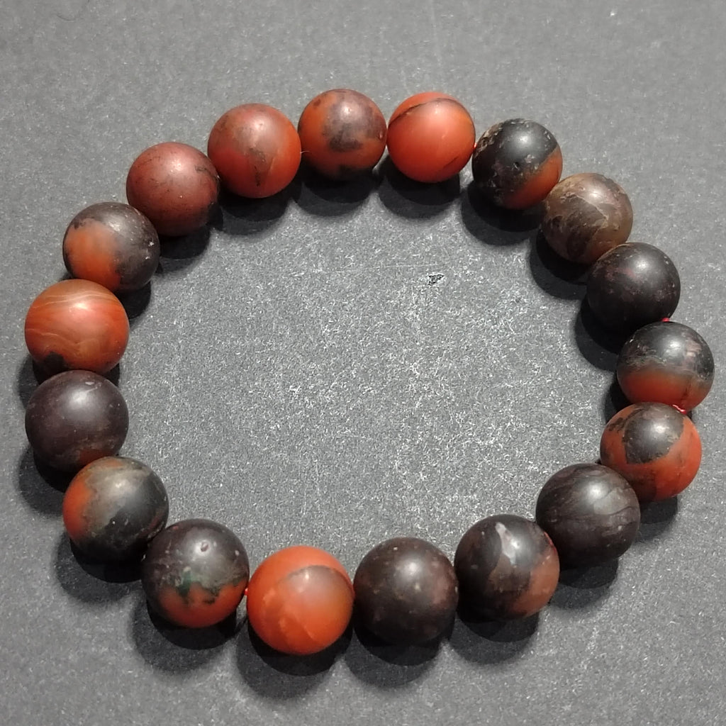 Certified Natural Southern Baoshan Nanhong  Matte Agate| Iron Skin| Raw Skin| Natural Black/Red| Unique Natural Beauty Bead Bracelet SL378