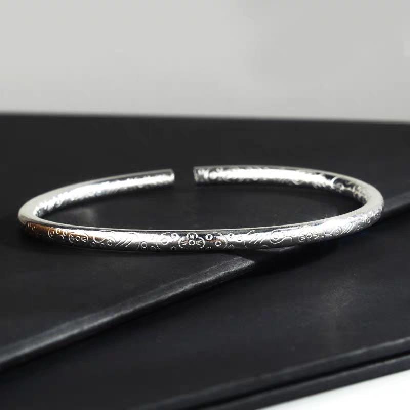S9999 Silver Filled Vermeil Bohemian Carving Lucky Bangle Cuff, Best Gift for Her - Minimalist & Elegant Design - SL287