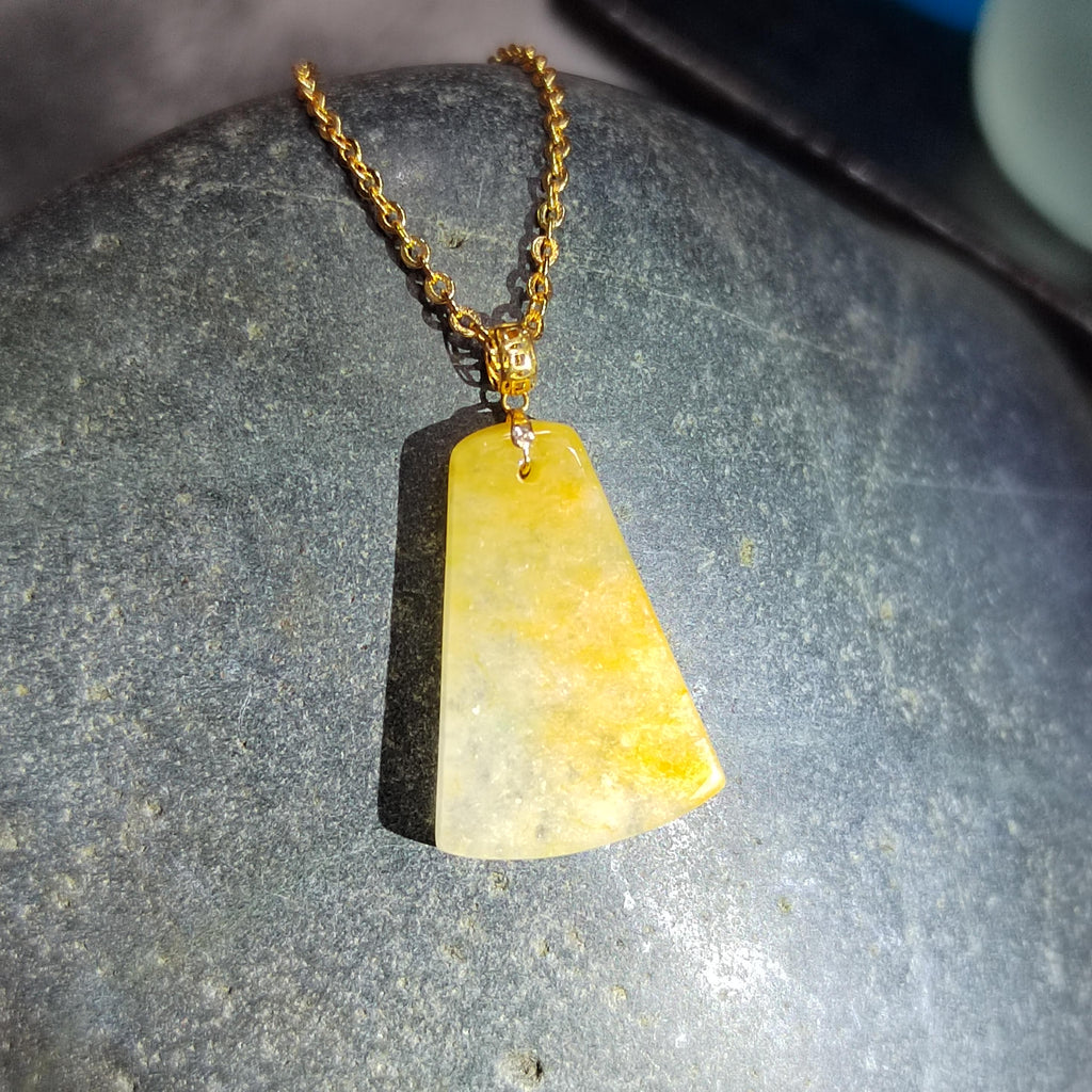 Certified Natural Untreated Burmese Yellow Icy Oil Painting View Jadeite Pendant in 18k Solid Gold - Elegant Minimalist Design SL024 - SL Precious