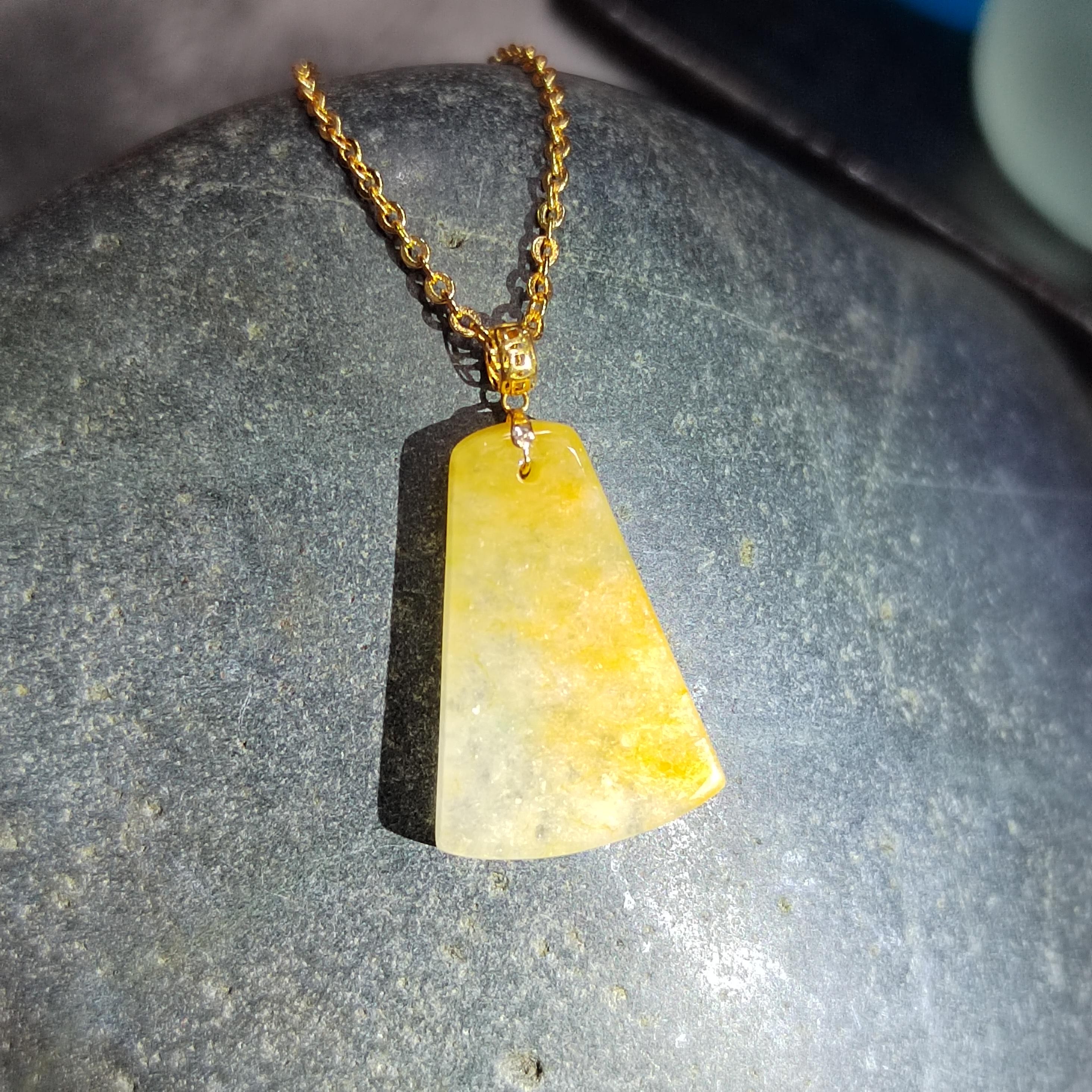Certified Natural Untreated Burmese Yellow Icy Oil Painting View Jadeite Pendant in 18k Solid Gold - Elegant Minimalist Design SL024 - SL Precious