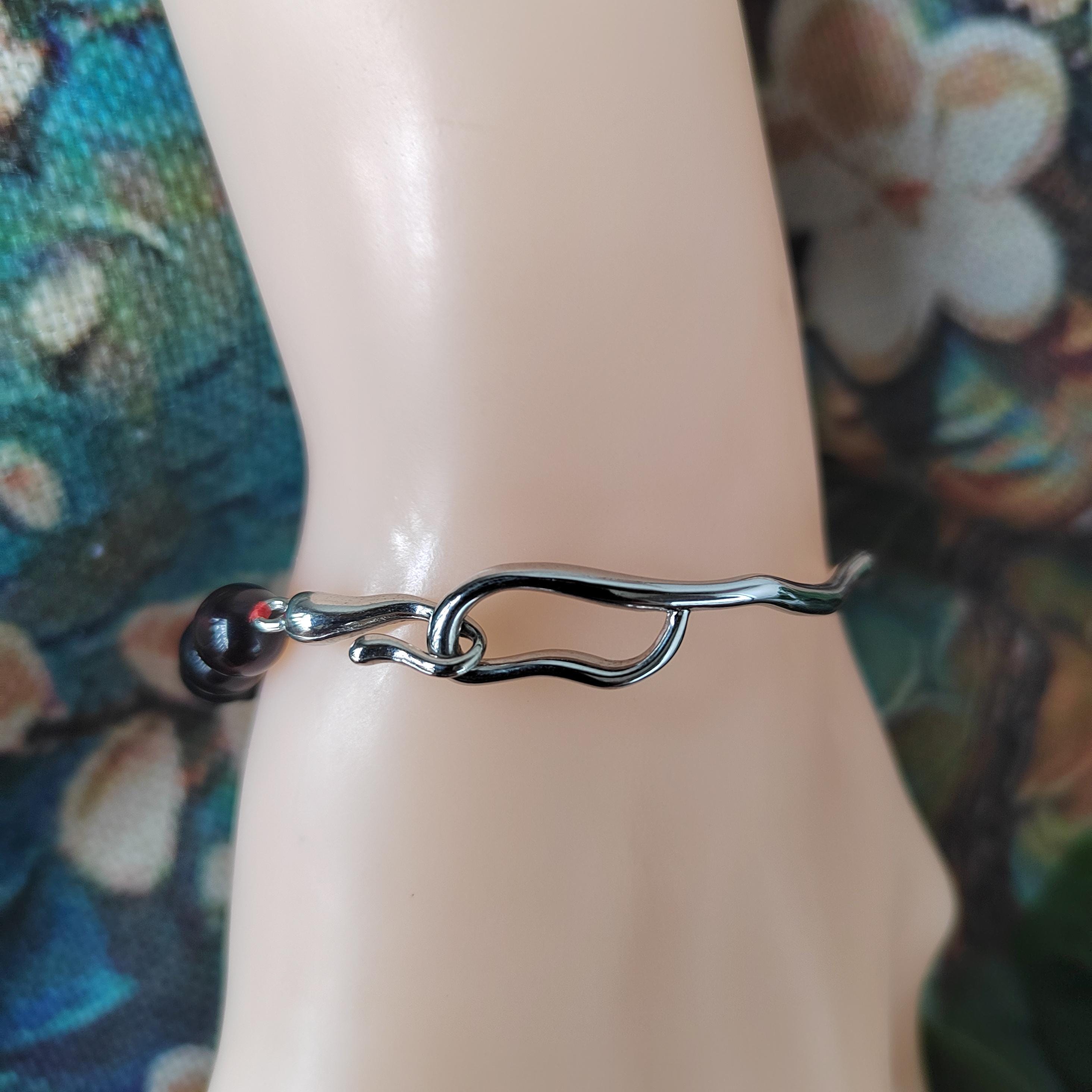 Burmese Natural Blood Amber Bead Bangle/Bracelet | Unique Design | 18k White Gold Plated SL126
