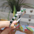 6 Spherical Dark Green Guatemala Jadeite & Zirconia Bangle | 925 Silver | Elegant Design SL037 - SL Precious