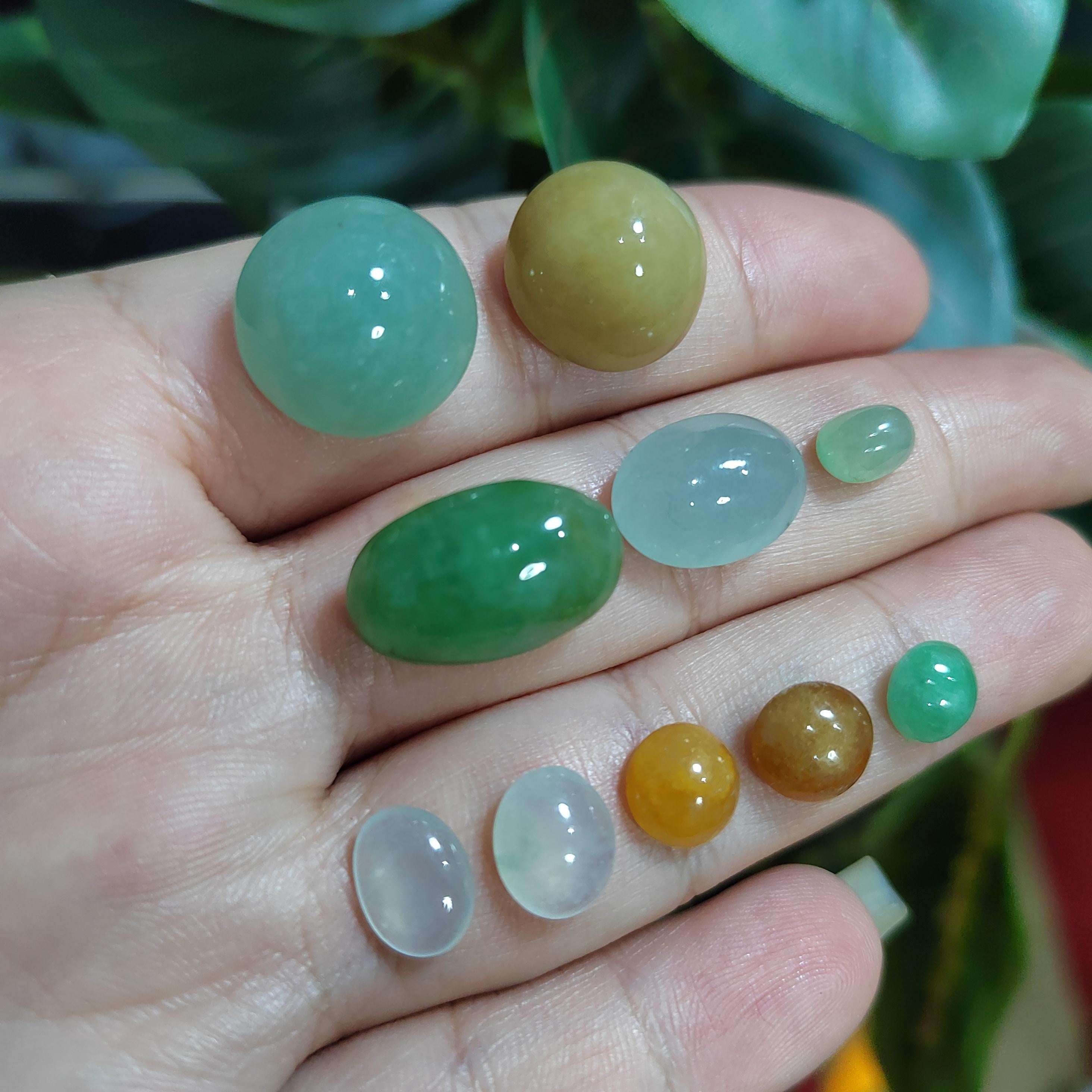 Natural Untreated 10pcs Set Burmese Multicolour Cabochons Jadeite SL405 - SL Precious