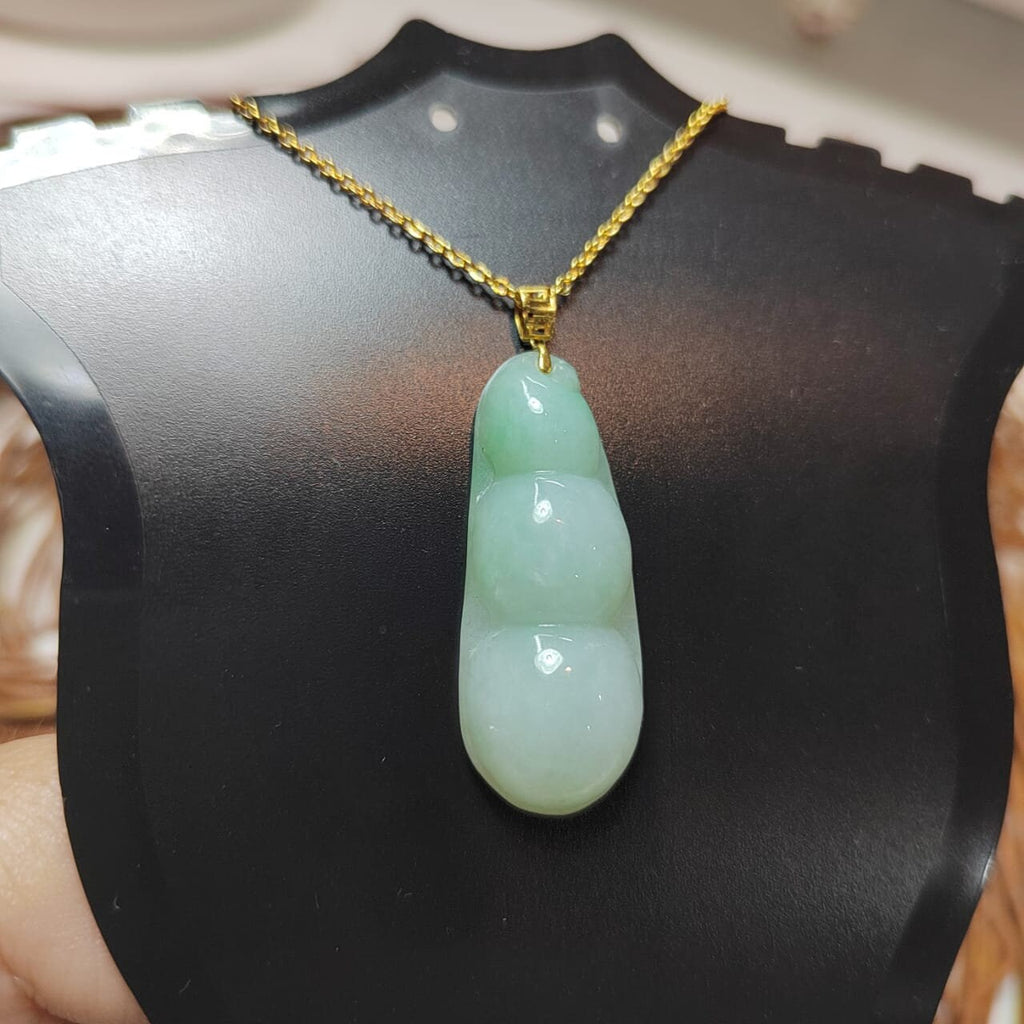 Certified Burmese Gemstone A-Grade Lucky Bean Jadeite Pendant | 18k Solid Yellow Gold Set | Jewelry for Women, Mom, Wife SL8014 - SL Precious
