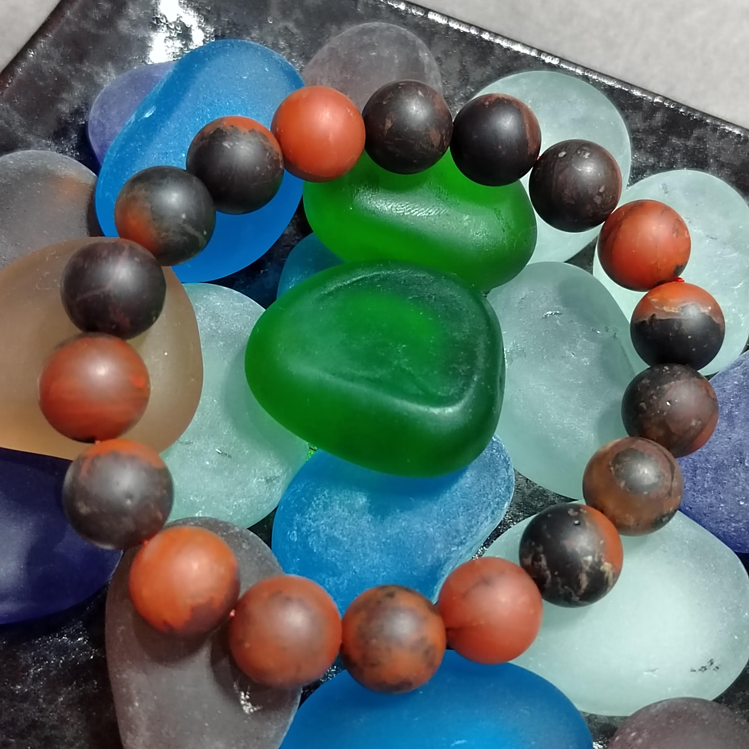 Certified Natural Southern Baoshan Nanhong  Matte Agate| Iron Skin| Raw Skin| Natural Black/Red| Unique Natural Beauty Bead Bracelet SL378