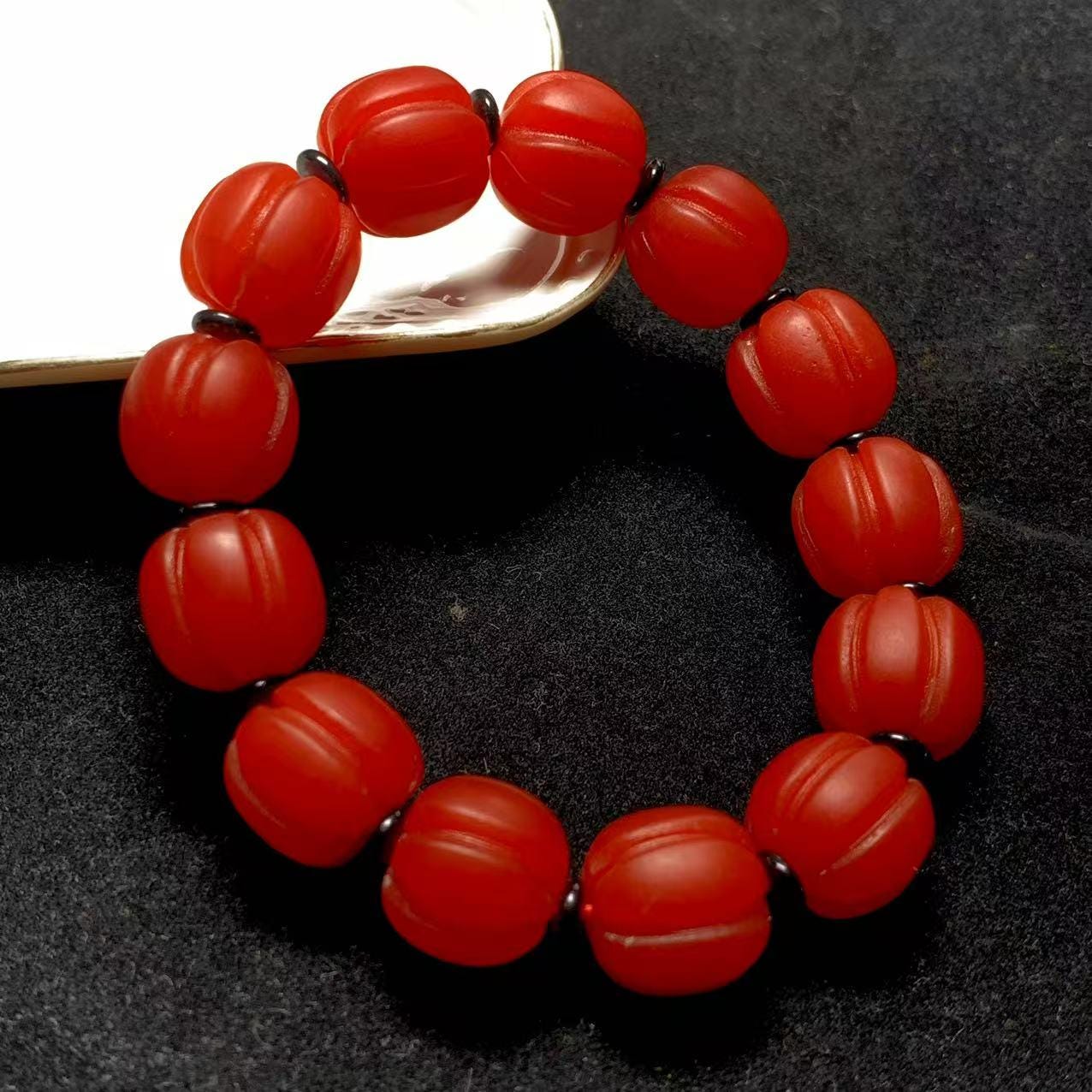 Certified Natural Untreated Baoshan Nanhong Pumpkin Bead Bracelet, Southern Red Agate, Rare Collector’s Gemstone Jewelry – SL169X28