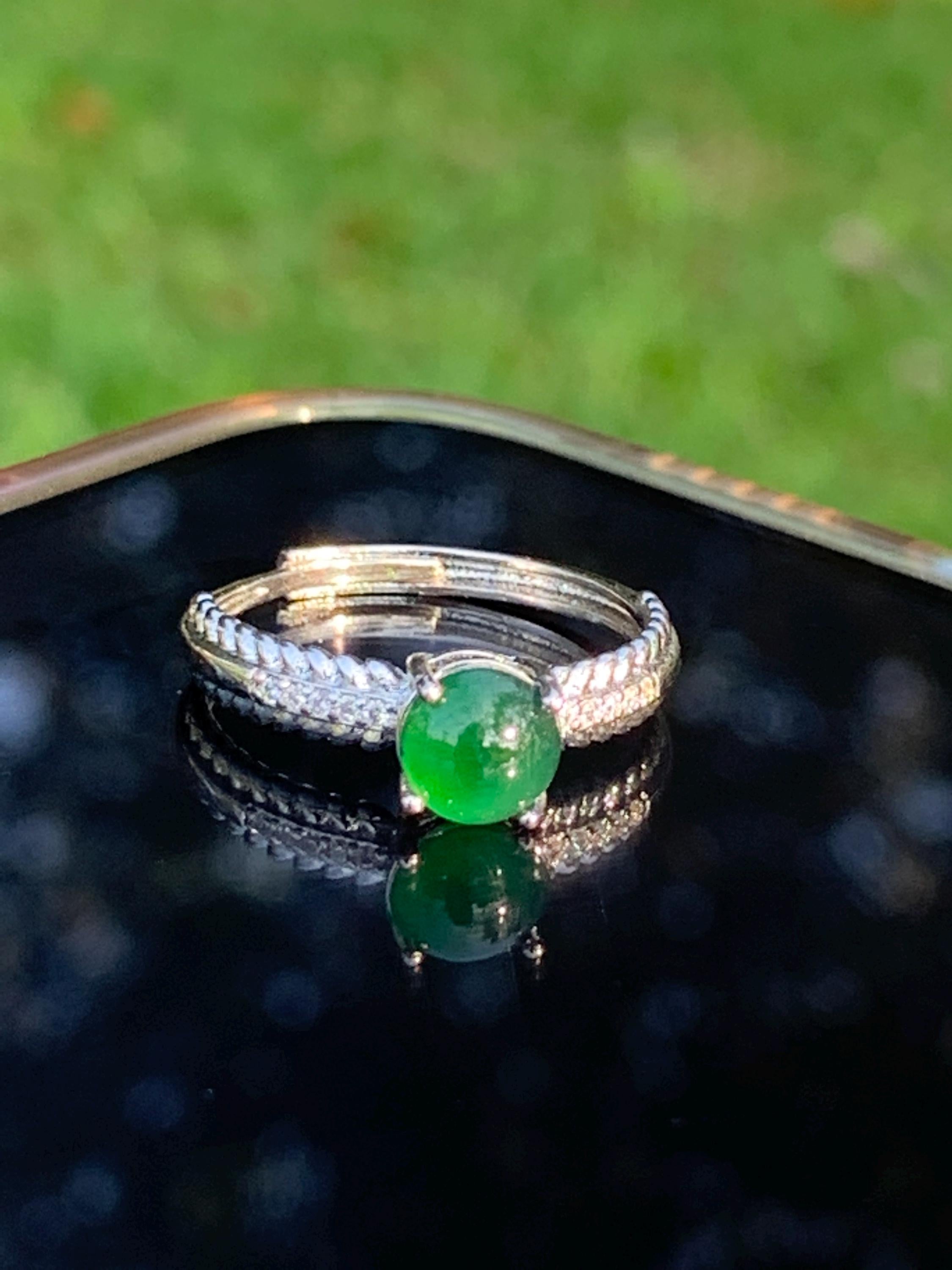 Certified A-Grade Natural Gemstone Untreated Guatemala Imperial Green Jadeite Simple Minimalist Design S925 Ring SL245X4 - SL Precious