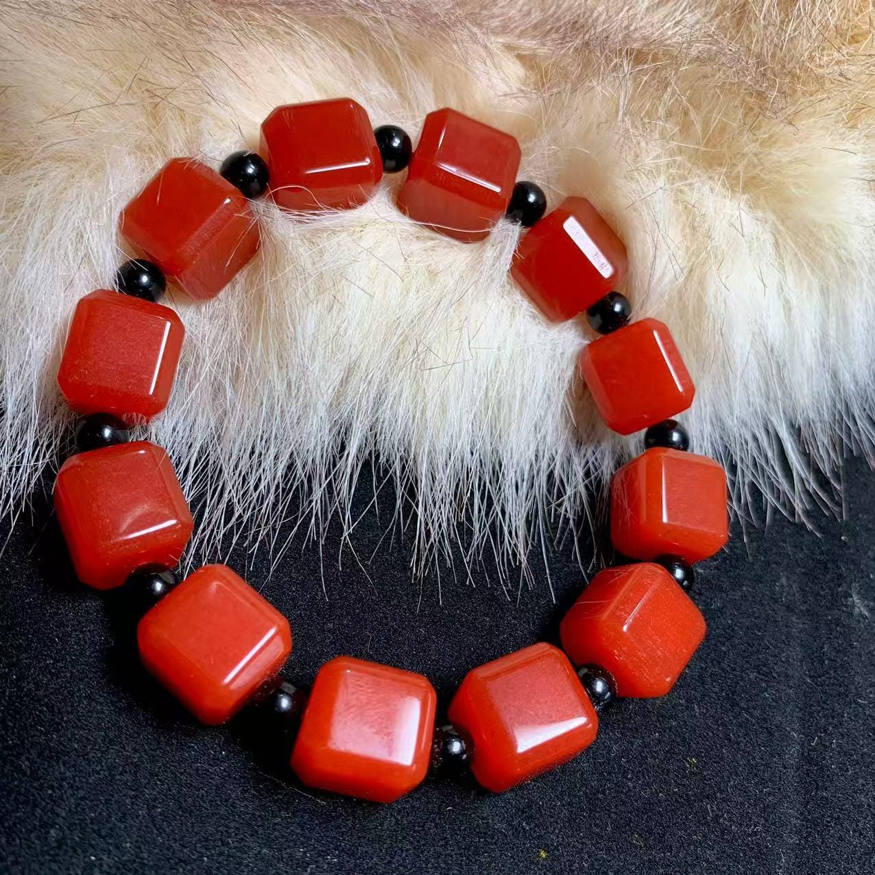 Certified A-Grade Natural Southern Baoshan Yunna Square Shape Icy Red Agate Beads Bracelet Untreated SL266X25 云南保山南红方糖手串，冰红，满肉，透光