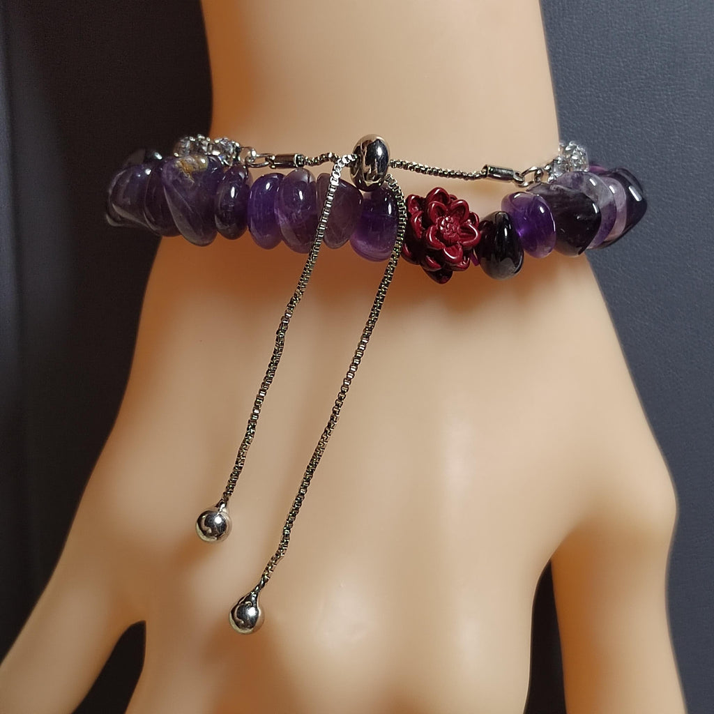 Natural Purple Amethyst Quartz Flower Cinnabar Uneven Beads Rhinestone Mix & Match Bracelet SL169 - SL Precious