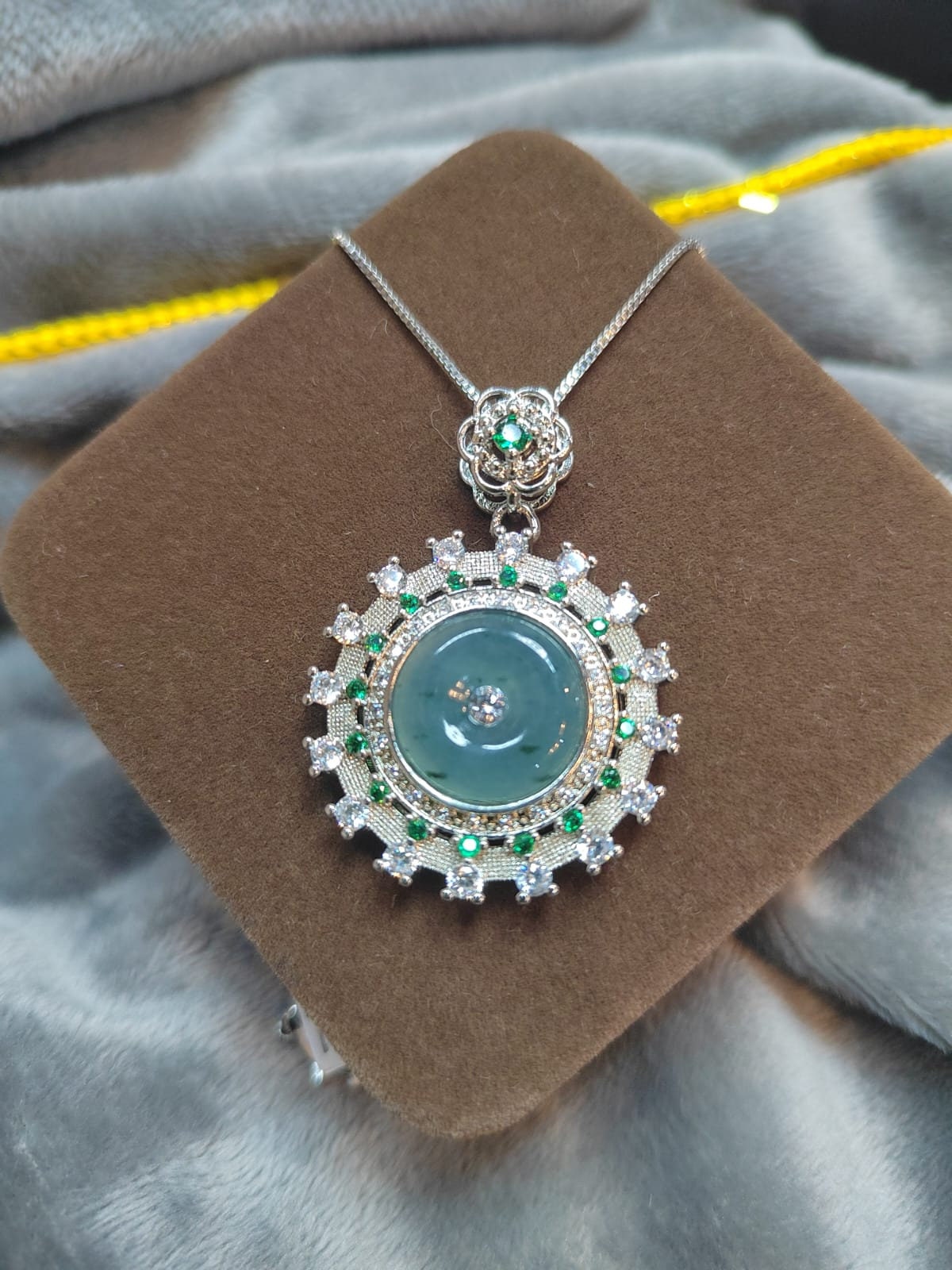 Certified A-Grade Guatemala Luxurious Ocean Blue Donut Shape Jadeite Necklace | Plated 18k White Gold with Zirconia SL8008