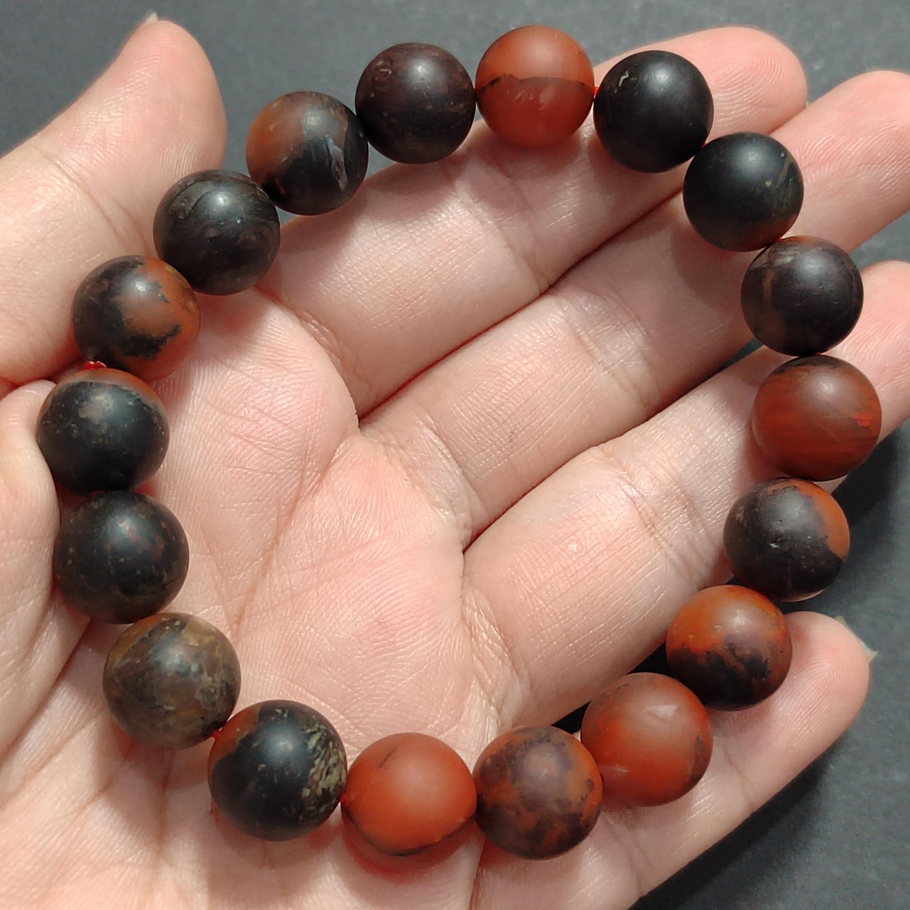 Certified Natural Southern Baoshan Nanhong  Matte Agate| Iron Skin| Raw Skin| Natural Black/Red| Unique Natural Beauty Bead Bracelet SL378