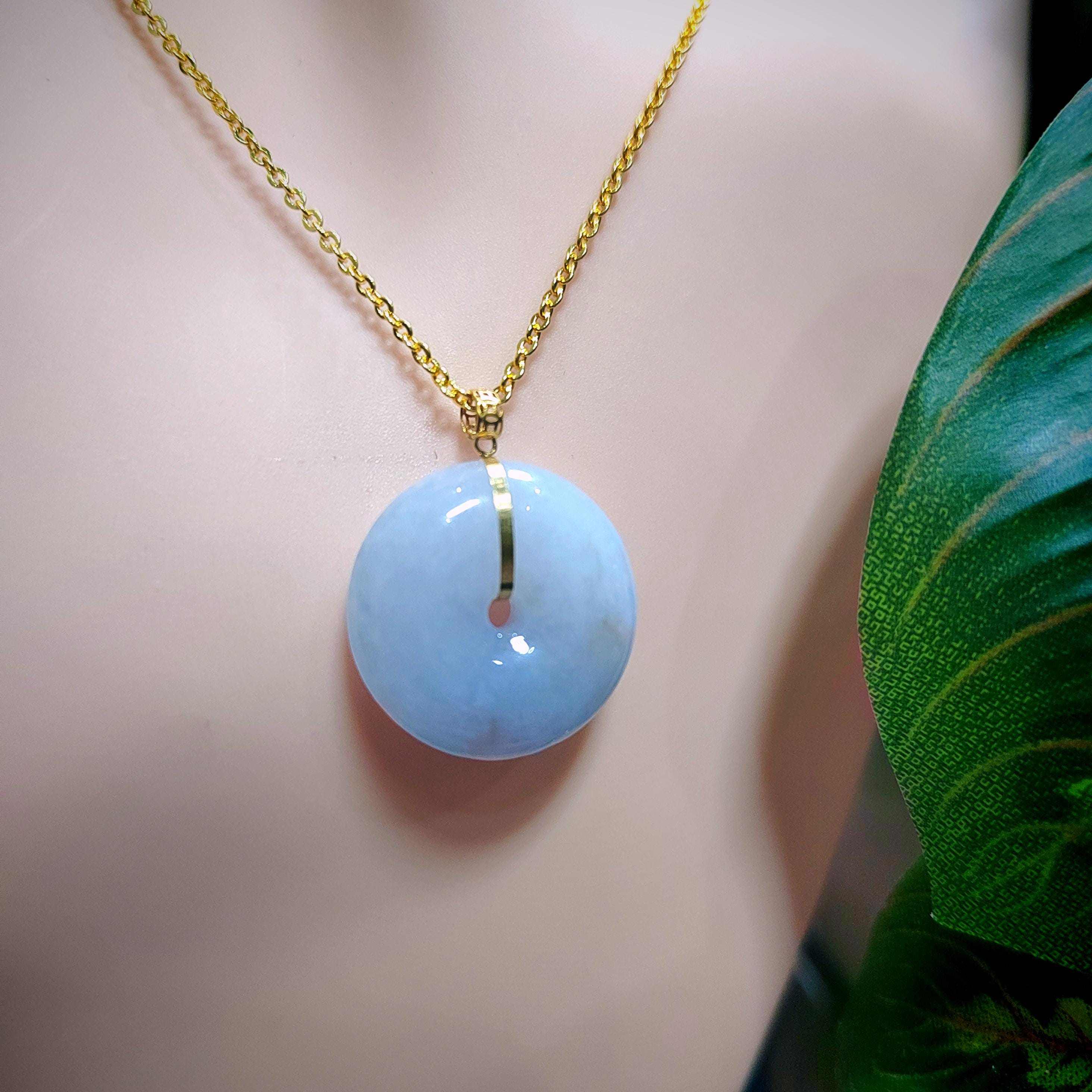 Certified Natural Burmese Rare Icy Purple Donut Jadeite Pendant with 18K Solid Yellow Gold Buckle SL021 - SL Precious