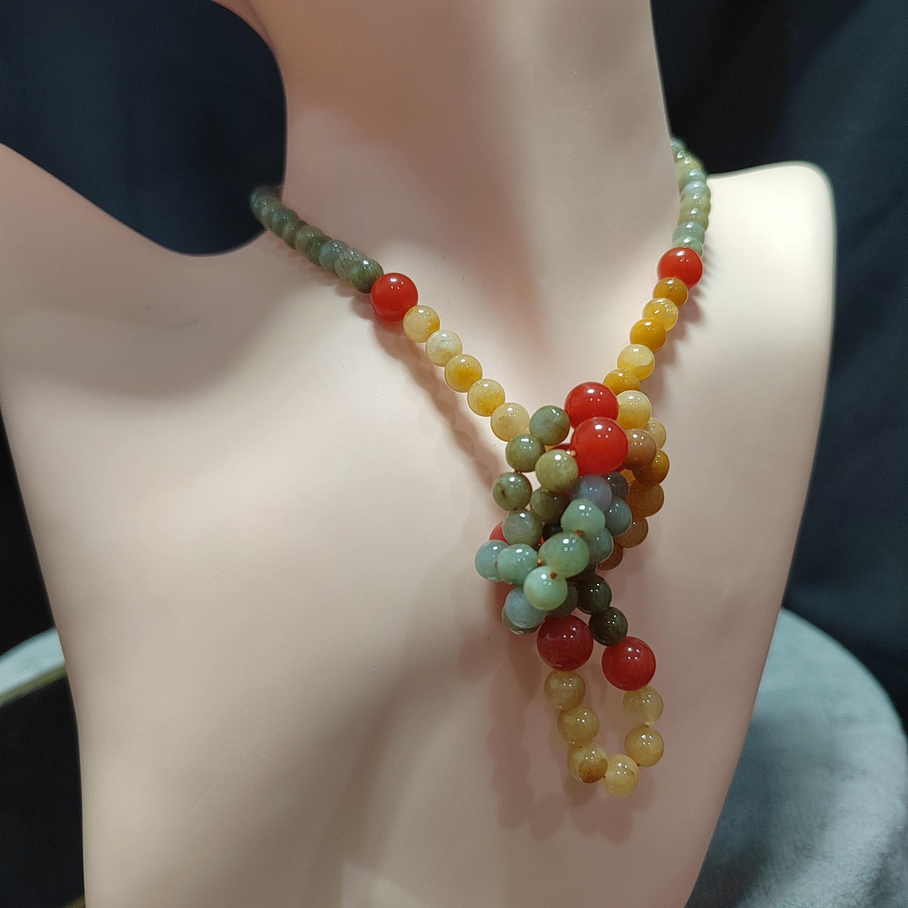 Natural Untreated Handmade Burmese Icy Yellow|Green Jadeite - Southern Yunna Baoshan Nanhong Cherry Red Bead Necklace SL363
