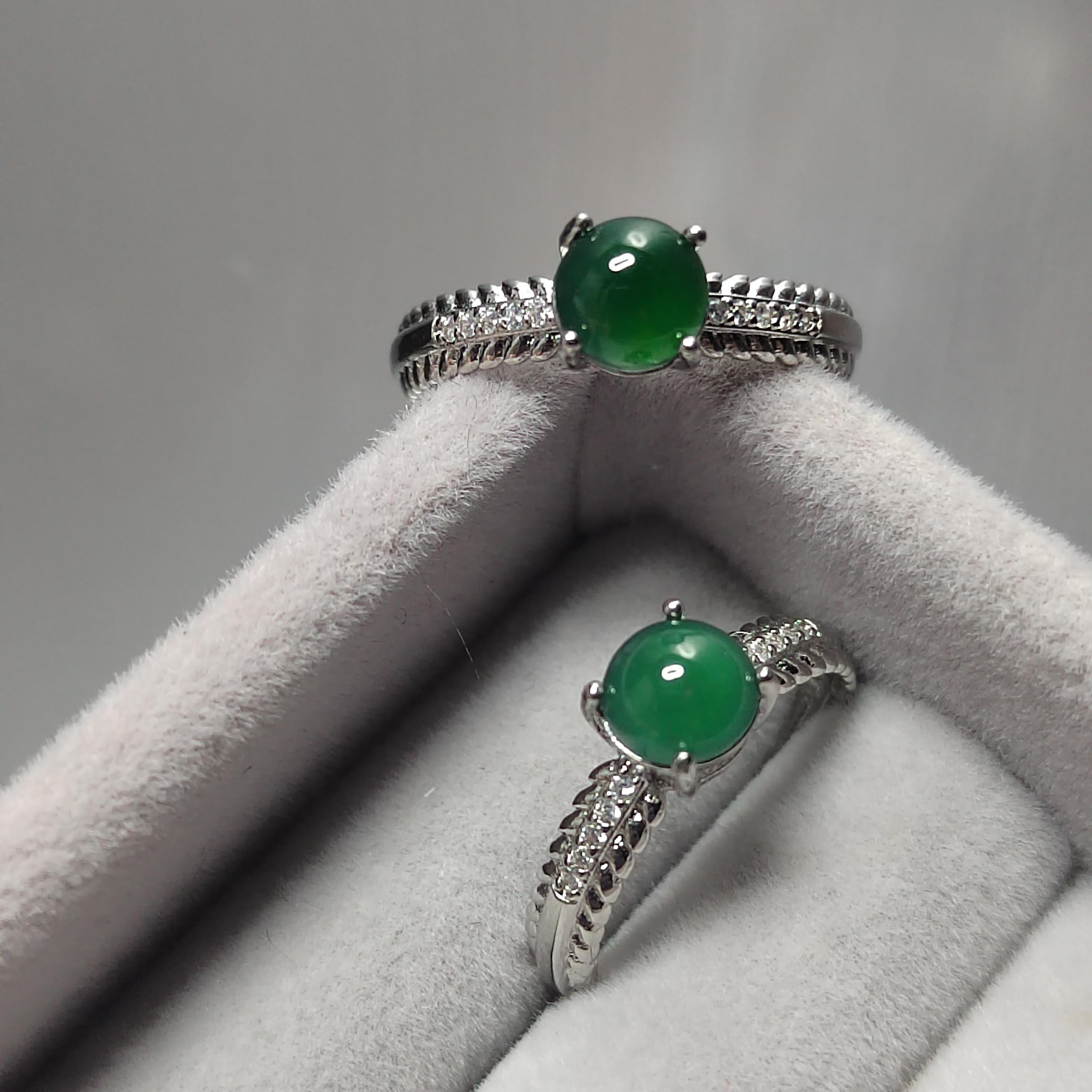 Certified A-Grade Natural Gemstone Untreated Guatemala Imperial Green Jadeite Simple Minimalist Design S925 Ring SL245X4