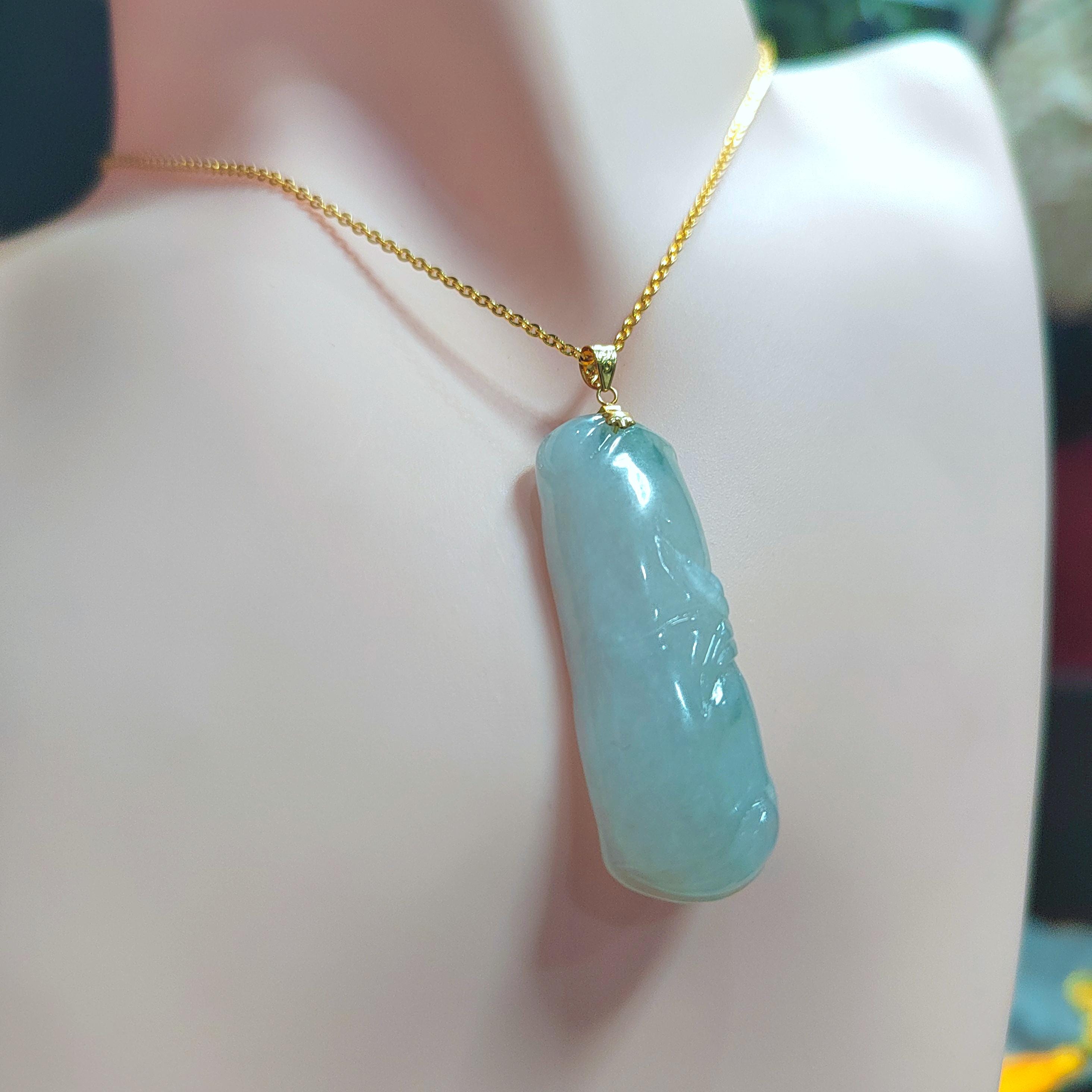 Certified Burmese Natural Gemstone A-Grade Hand Carved Bamboo Jadeite 竹竿 - 步步高升 18k Solid Gold Jewelry for Women Mom SL8018 - SL Precious