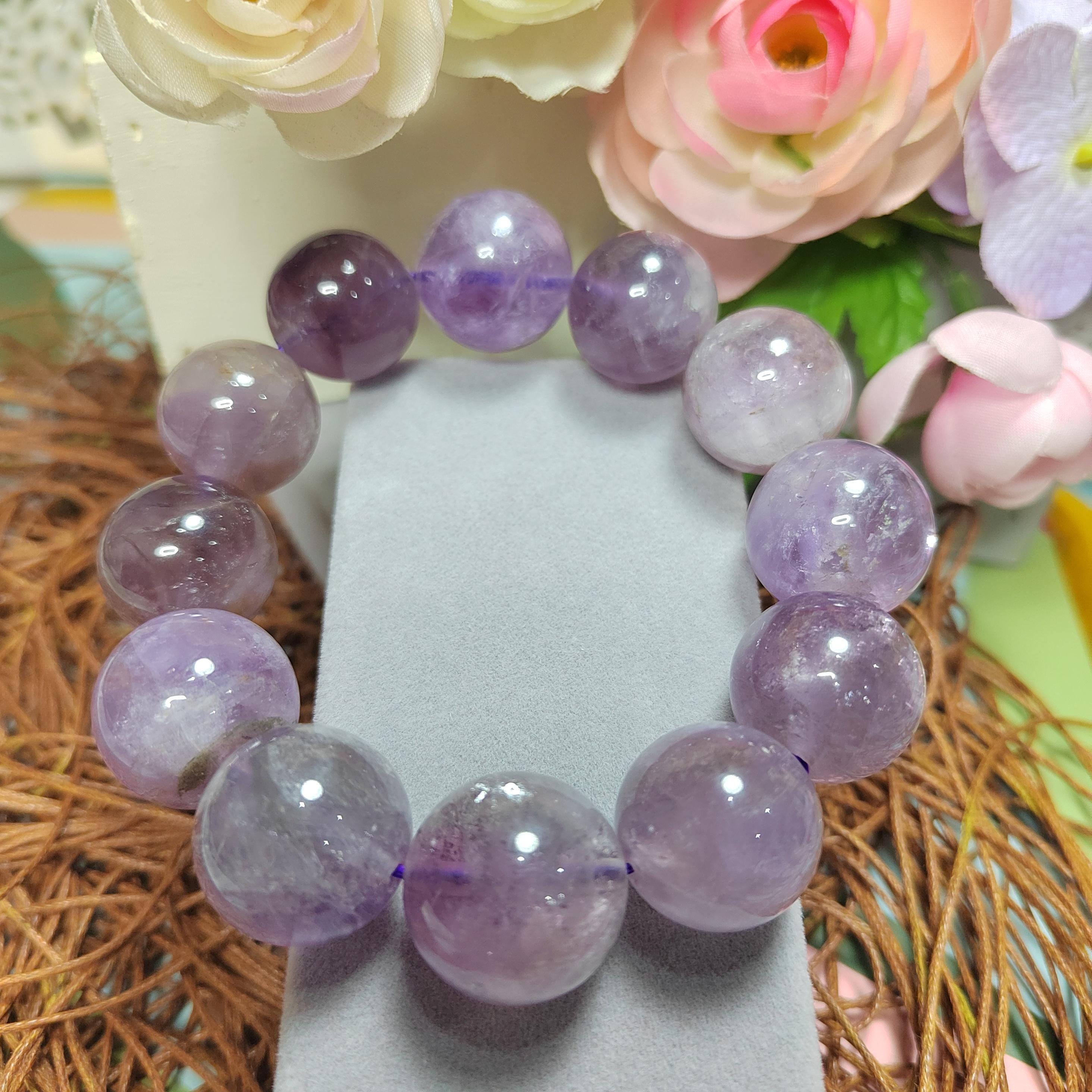 Large 18.5–19.5mm Natural Purple Lavender Amethyst Quartz Beads Bracelet, Statement Gemstone Jewelry SL107 - SL Precious