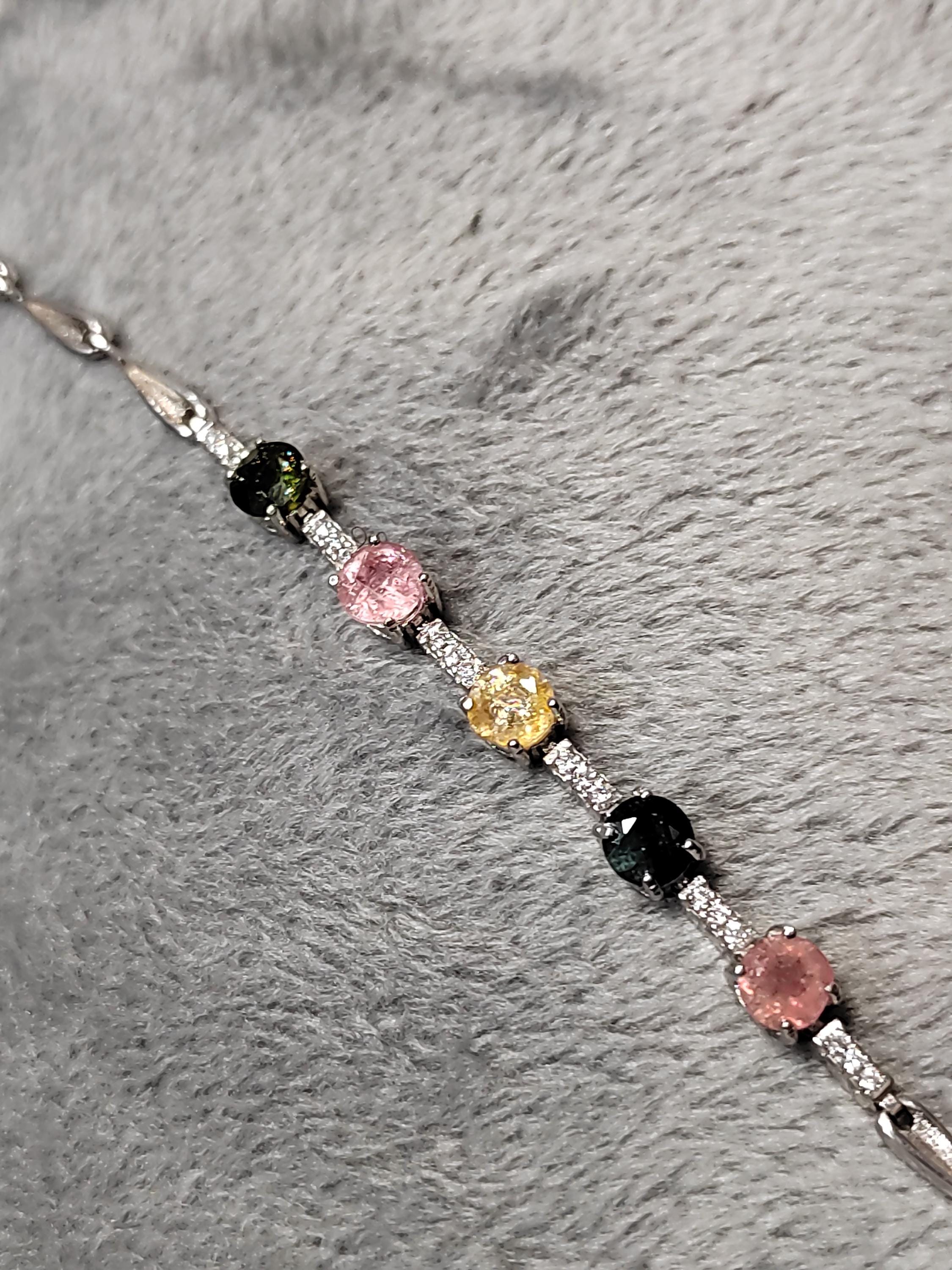 Beautiful 4 Colors Tourmaline Beads with Zirconia Accents S925 Silver Bracelet Minimalist For Her SL050 - SL Precious