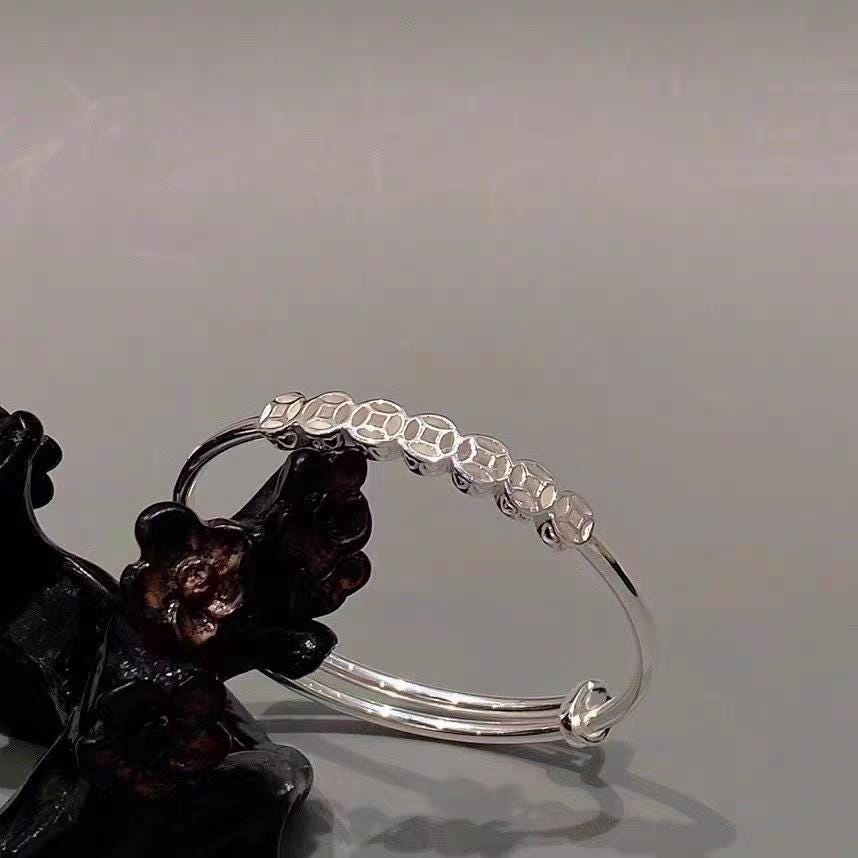 Luxury S9999 Silver Filled Vermeil Lucky Coins Adjustable Bangle | 足银招财铜钱手镯 | Best Friend Gift Jewelry SL342