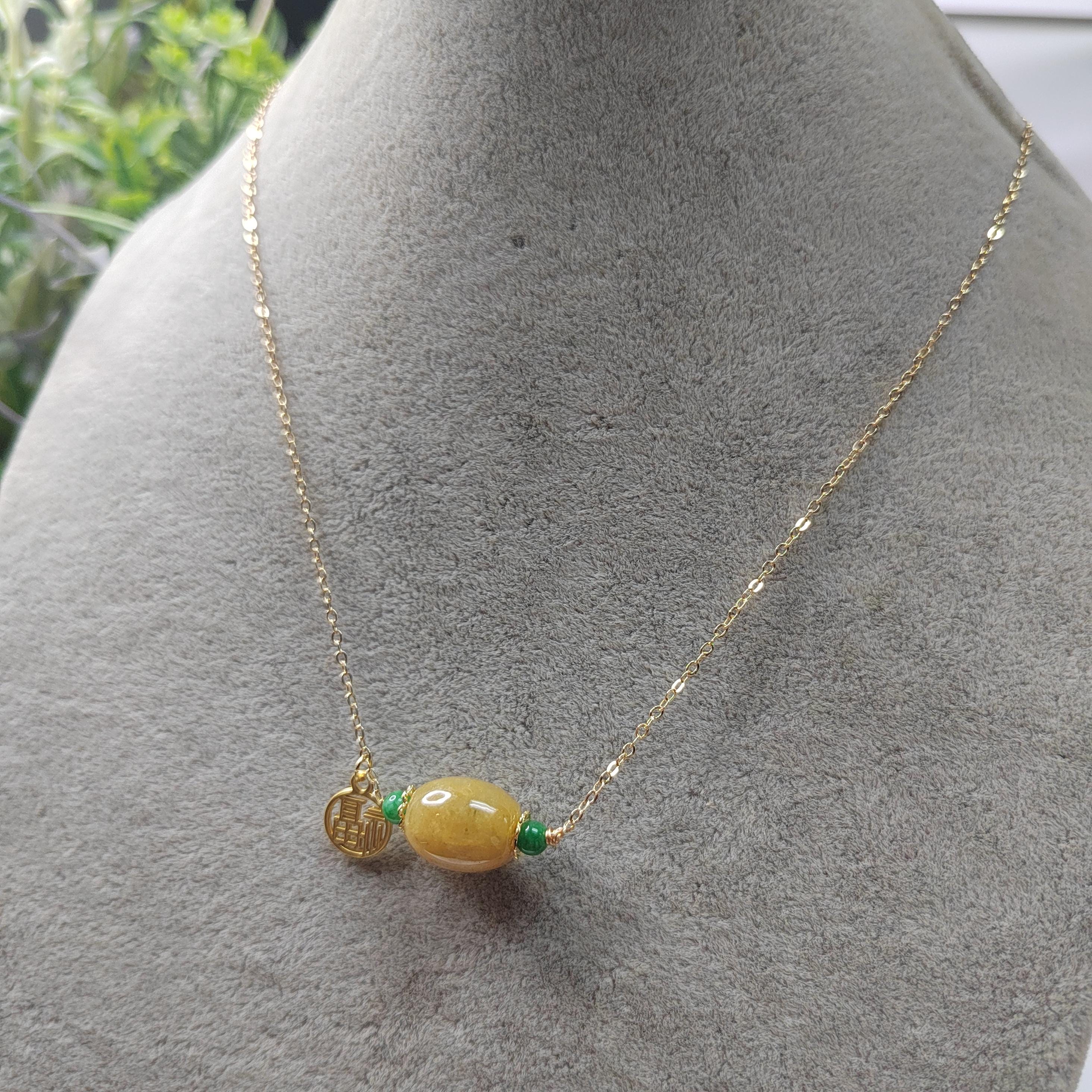 Certified Natural Untreated Burmese Icy Yellow Barrel Pendant Bead With 14k Gold Fill Necklace Jadeite SL366