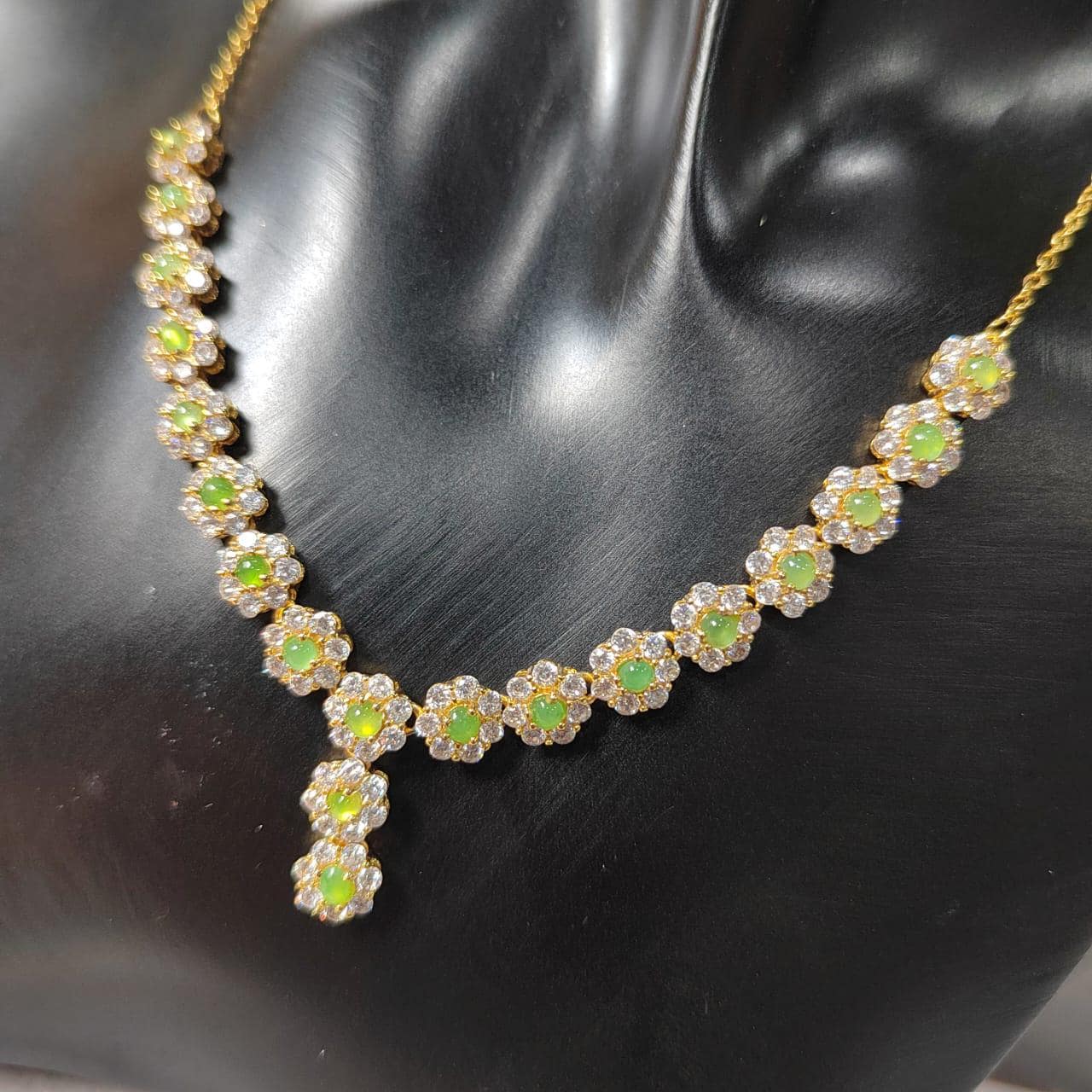 Elegant 19pcs Icy Apple Green Burmese Jadeite Necklace, 18K Gold Plated S925 Silver with Zirconia, Perfect Gemstone Gift SL014 - SL Precious