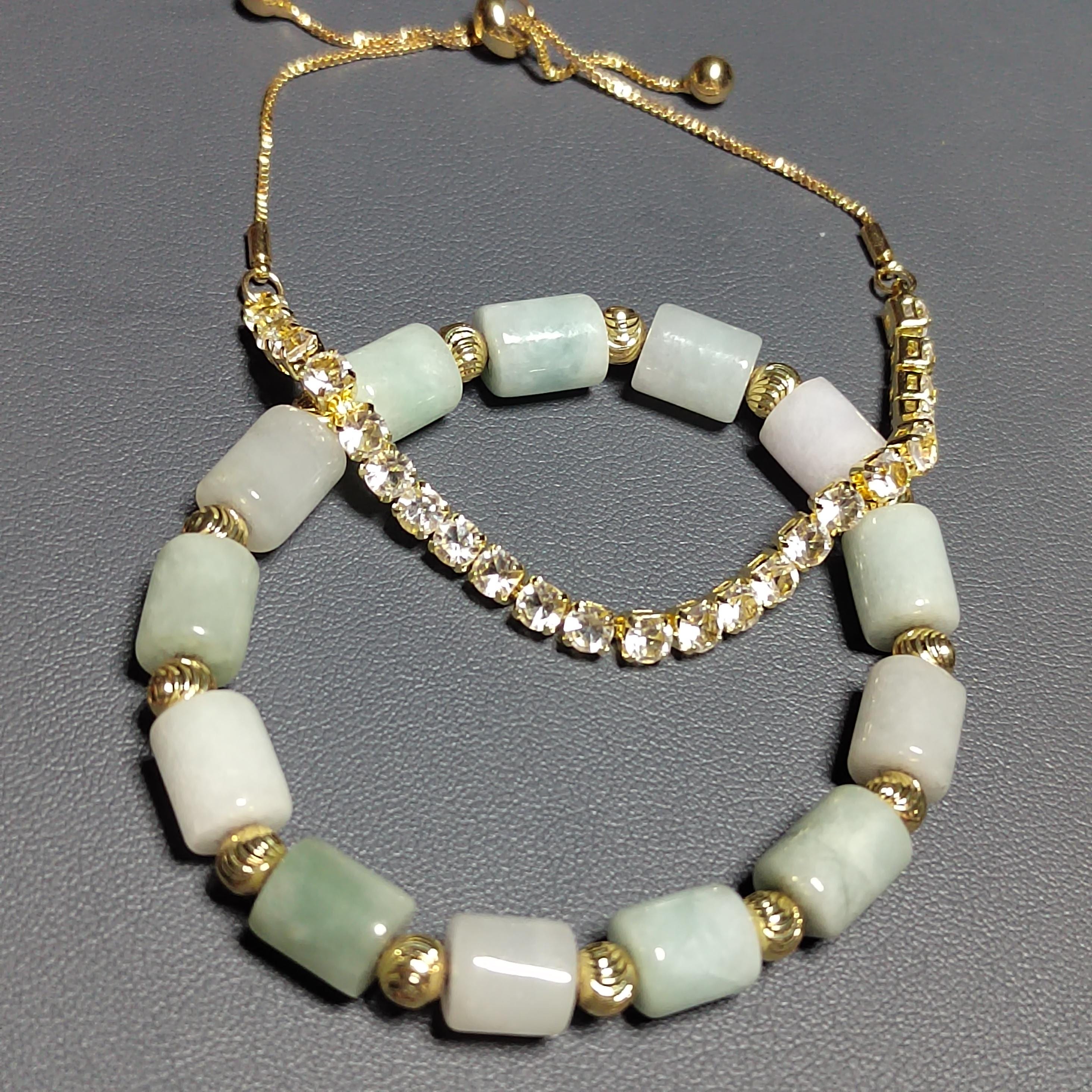 Burmese Cylindrical Beads Jadeite Bracelet With Free Rhinestone Bracelet Double Layer Design SL160