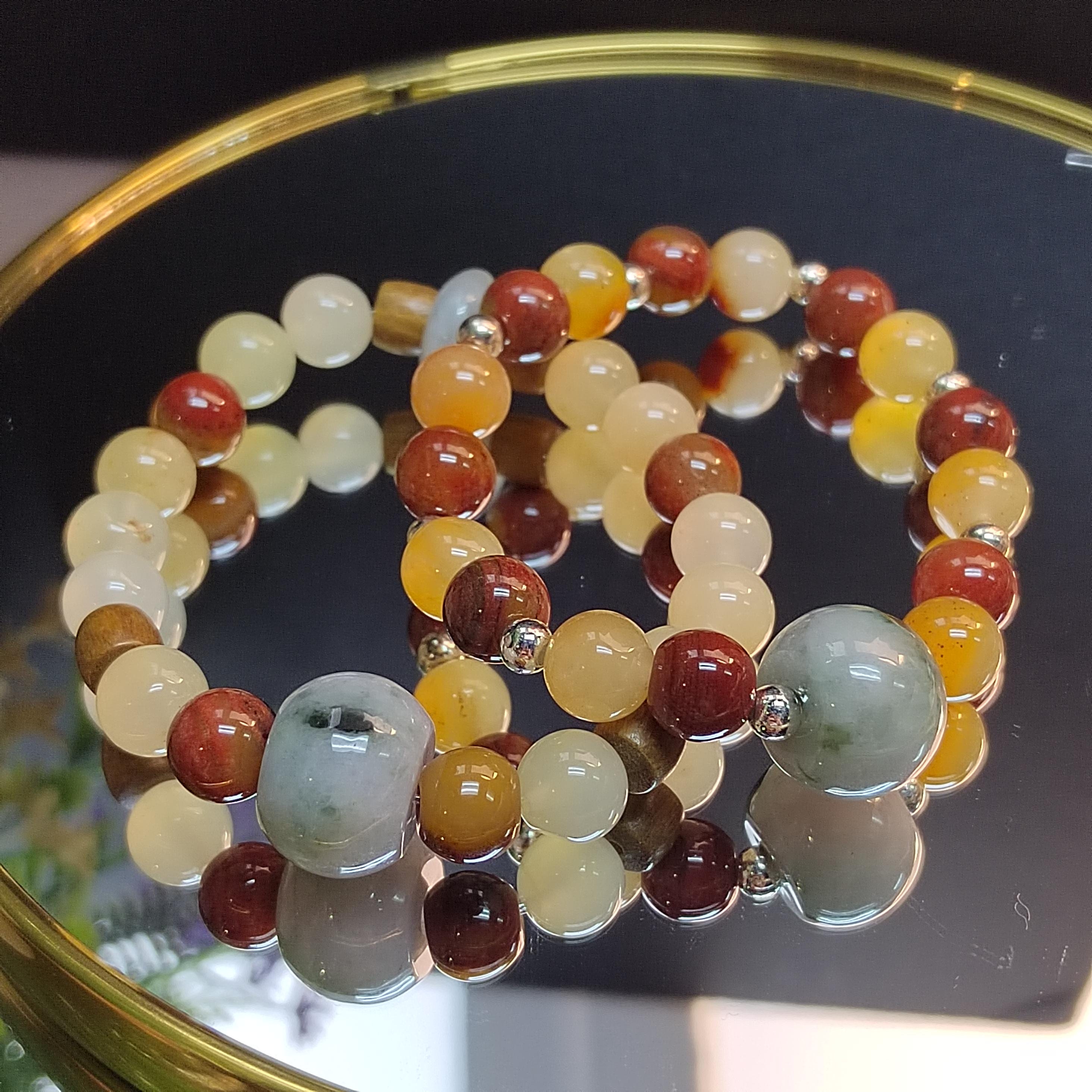 Handmade Natural Untreated HuangLong Jade| Burmese Jadeite| S999 Silver Bead Bracelet SL345B SL345W - SL Precious