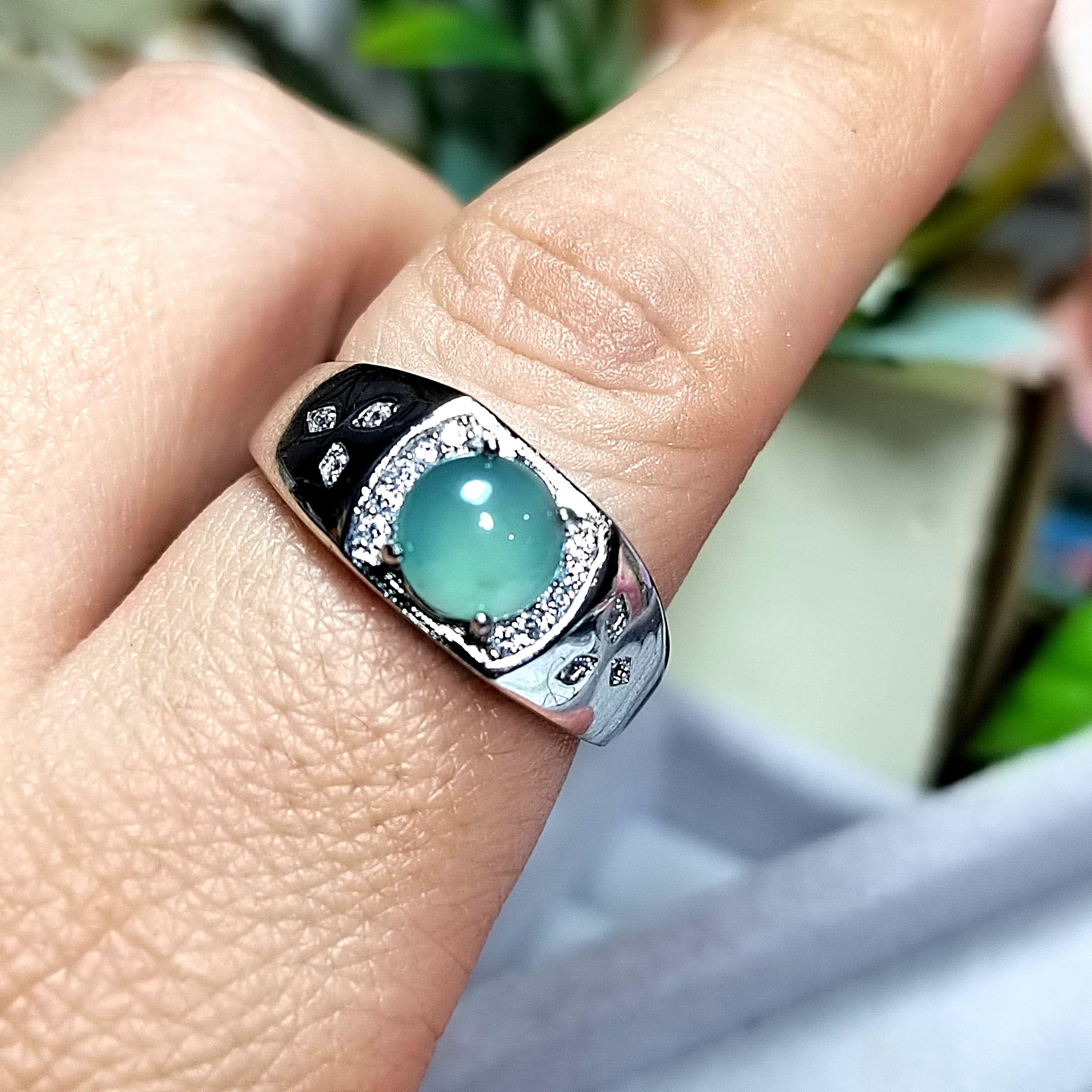 Certified Natural Untreated Blue Icy Guatemala Jadeite Unisex Ring | 925 Sterling Silver with Zirconia | Simple Design SL097