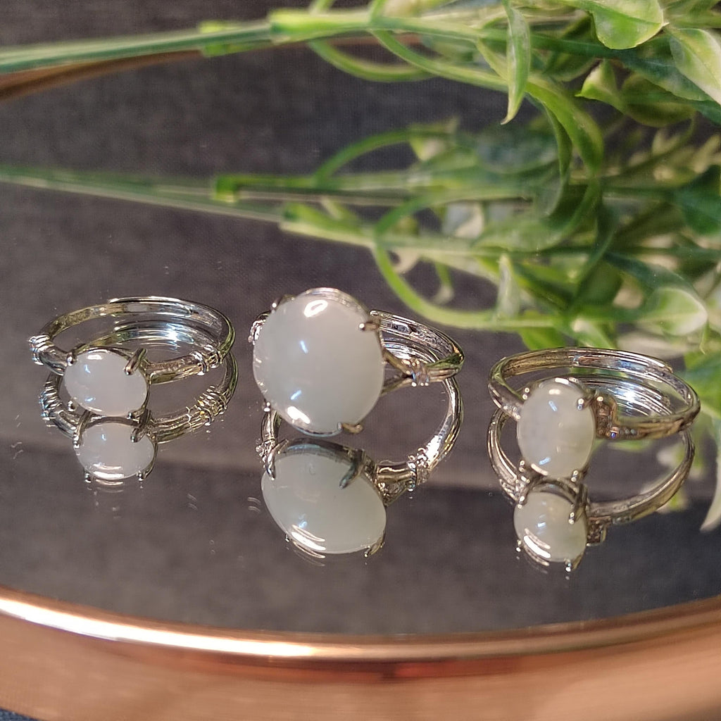 Natural Certified A-Grade Burmese Untreated White Icy Jadeite Simple Design Ring 3 Different Size SL137 SL138 SL139 - SL Precious