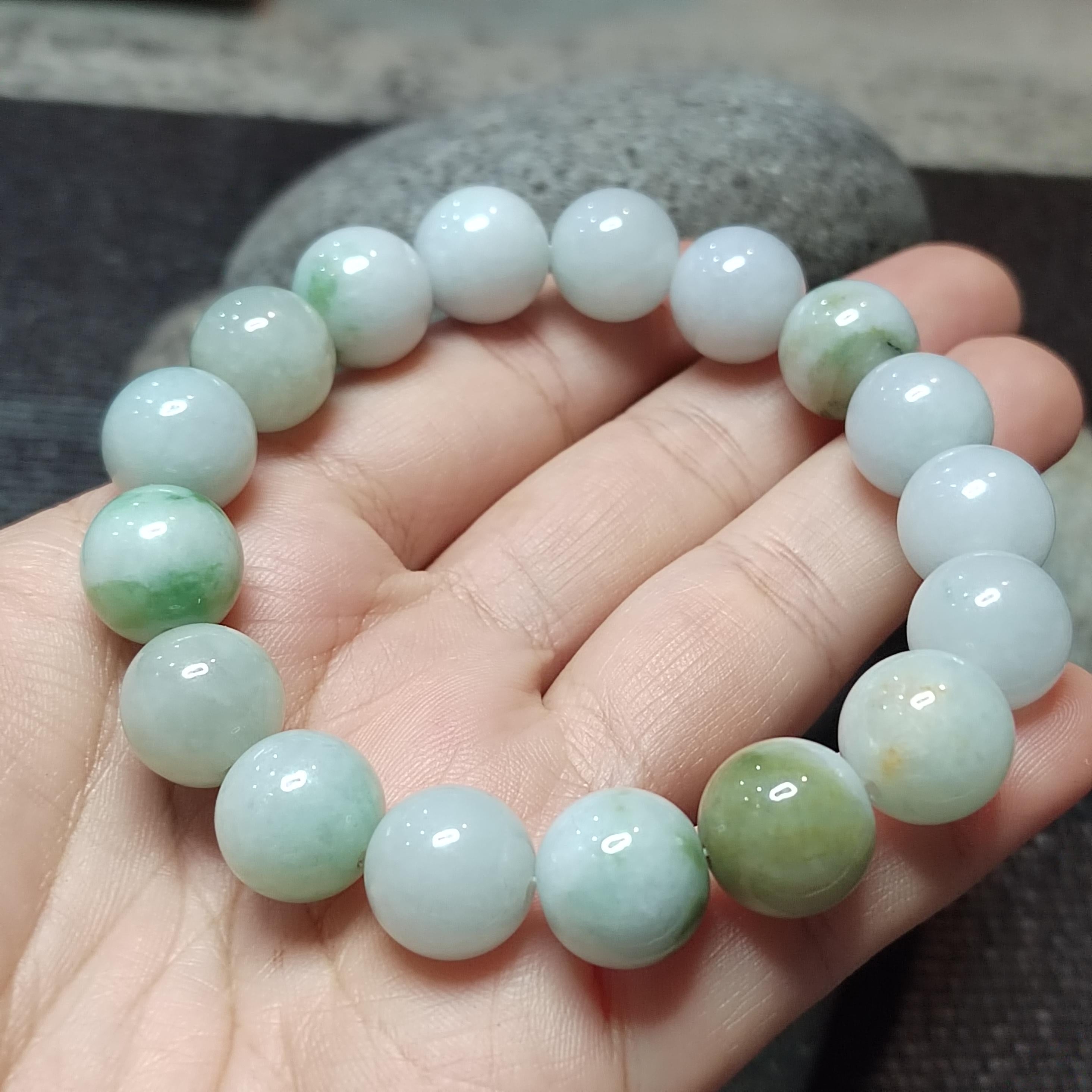 Natural Untreated Burmese Jadeite Bead Bracelet | Icy White, Apple Green, Yellow Mix | Round Beads | SL104 - SL Precious