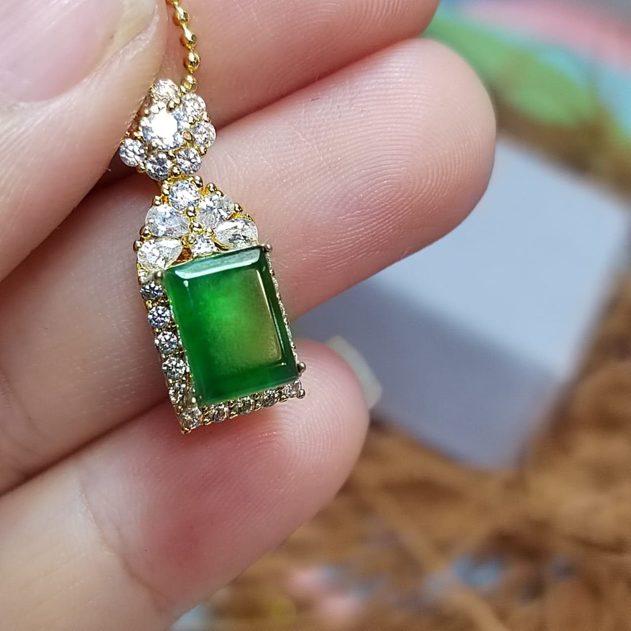 Certified A-Grade Imperial Green Jadeite Rectangle Pendant | Zirconia Accent |Simple| Elegant | Minimalist Design |Best Gift For Her SL040 - SL Precious