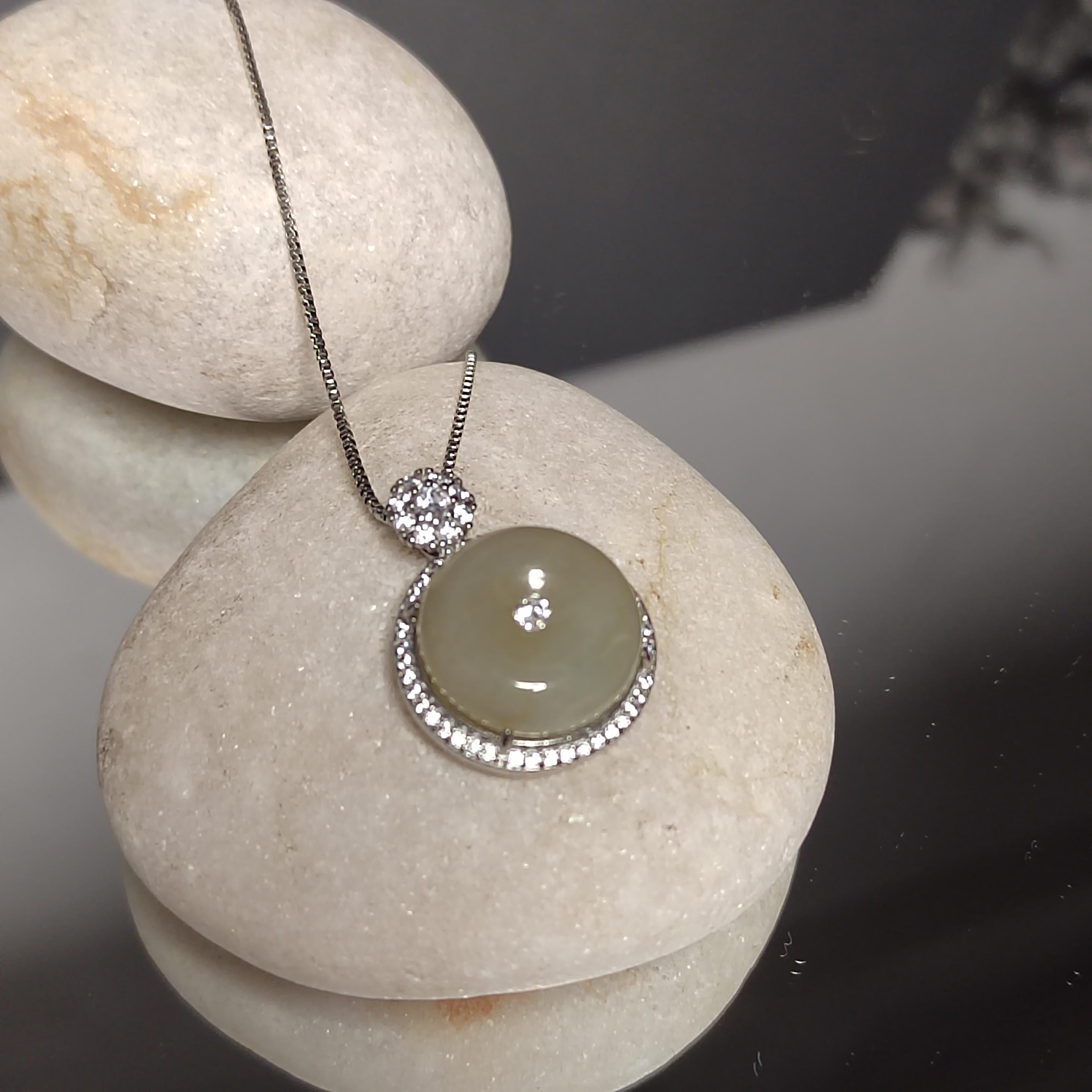 Certified A-Grade Natural Untreated Burmese Tea Yellow Donut Zircon Luxury Jadeite Pendant Necklace S925 SL264X23