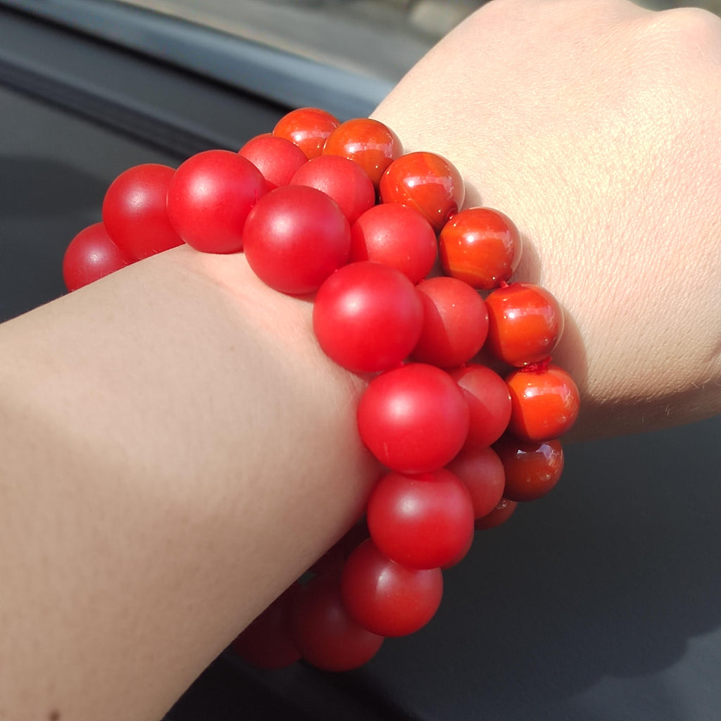 Certified A-Grade Natural Yunnan Baoshan Xishan Yangliu Jinhong Beads Nanhong Agate Matte Surfaces Beads Bracelet 14-14.2mm SL401