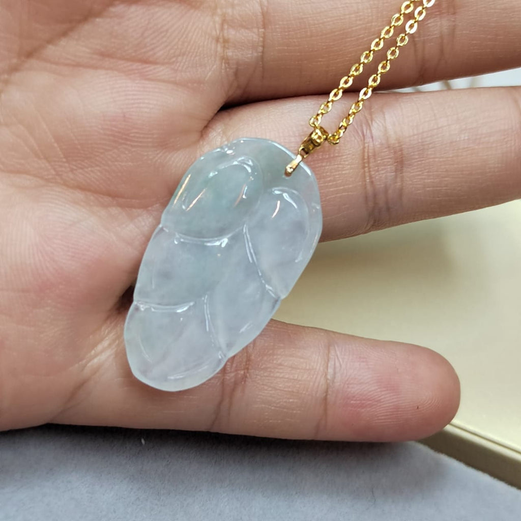 Certified Natural A-Grade Untreated Burmese Icy  Snow White| Green 雪花棉Leaf Jadeite Pendant | 18K Solid Gold Setting SL023 - SL Precious