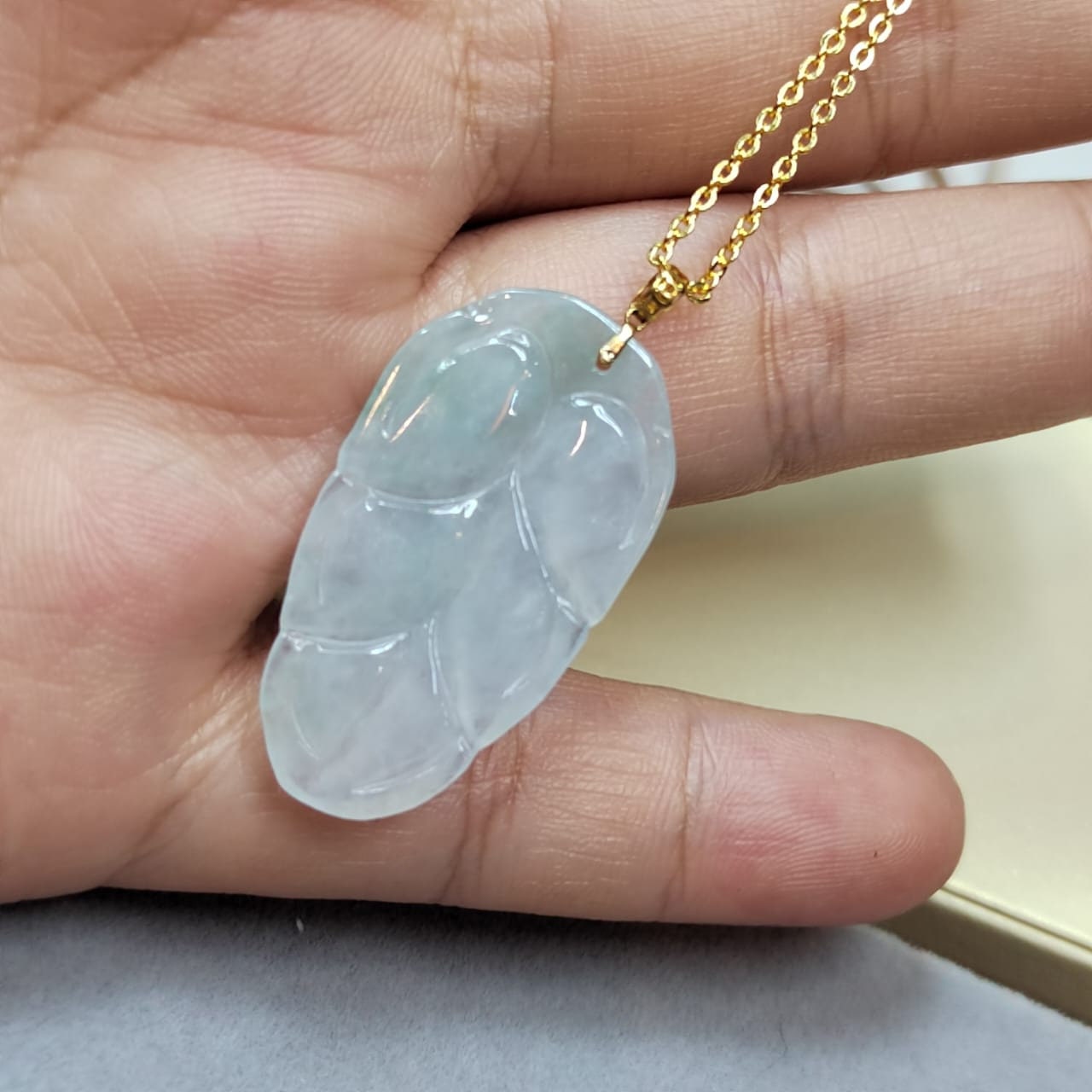 Certified Natural A-Grade Untreated Burmese Icy  Snow White| Green 雪花棉Leaf Jadeite Pendant | 18K Solid Gold Setting SL023 - SL Precious