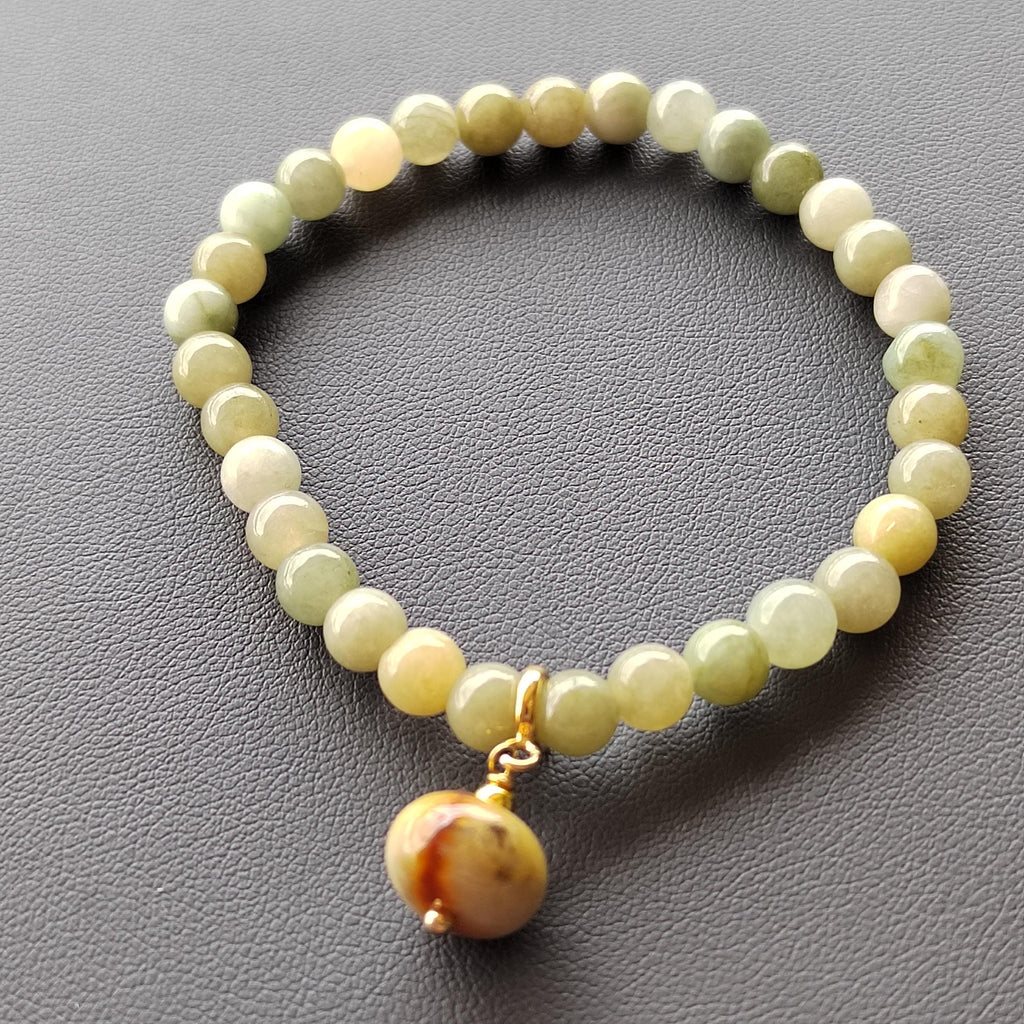Natural Untreated Burmese Sugar Cane Yellow, Green, and Icy White Minimalist Bead Bracelet Design SL335 - SL Precious