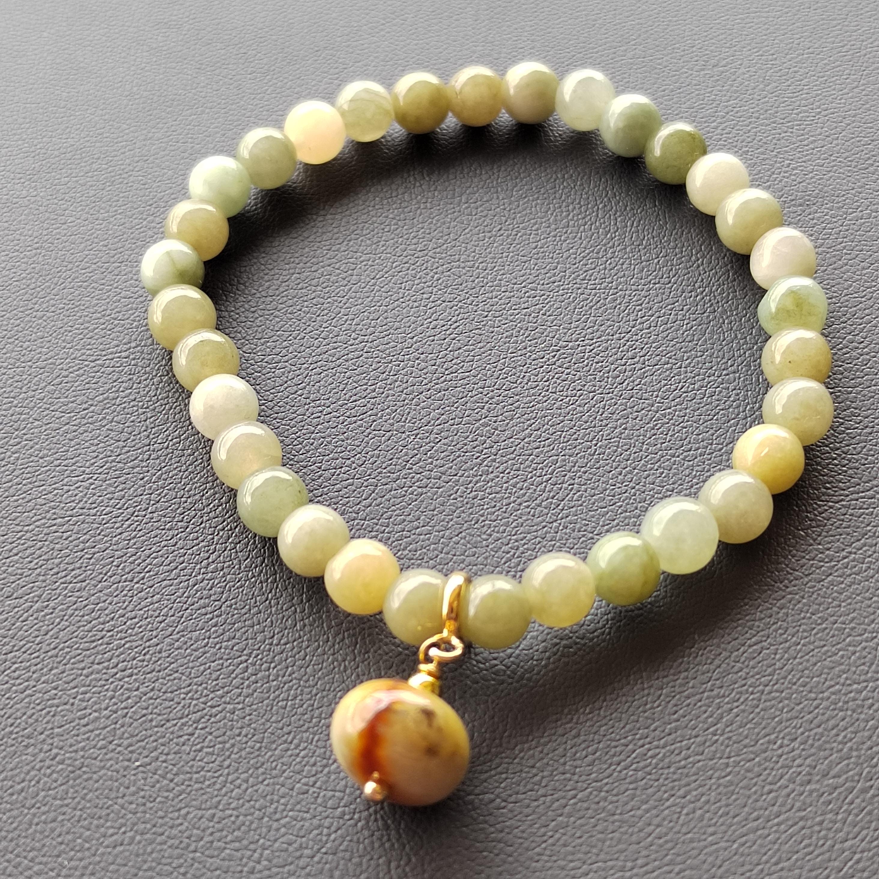 Natural Untreated Burmese Sugar Cane Yellow, Green, and Icy White Minimalist Bead Bracelet Design SL335 - SL Precious
