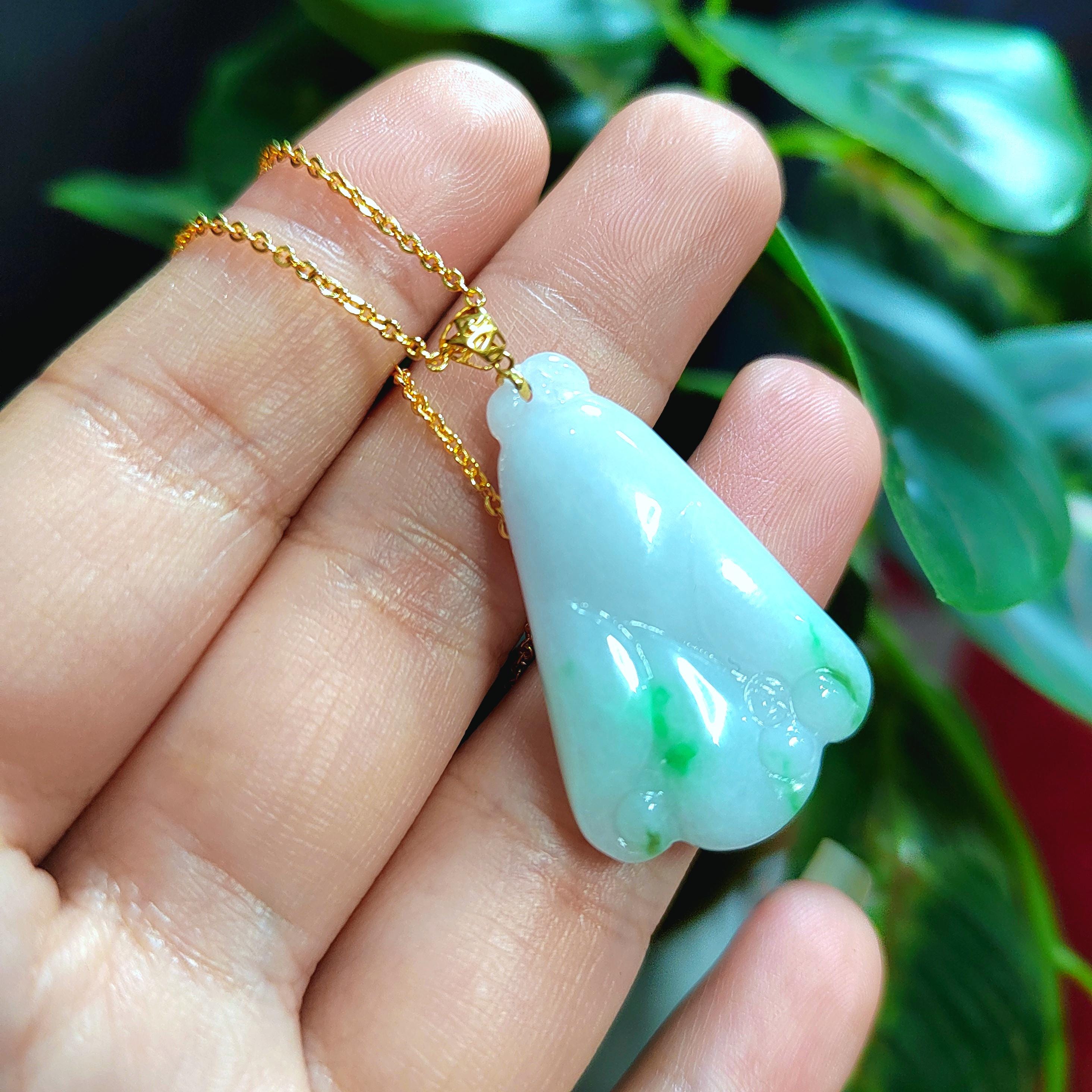 Certified Burmese Natural Untreated Light Green Flower Shape Jadeite 18K Solid Gold Buckle Pendant Jewelry For Best Friend, Mom, Wife SL016 - SL Precious