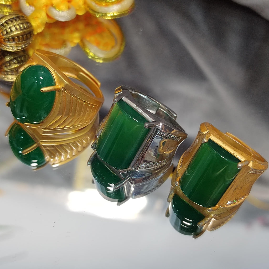 Natural Untreated Large Green Chalcedony Man Ring Silver Gold Plated Zircon SL150, SL151, SL152 - SL Precious
