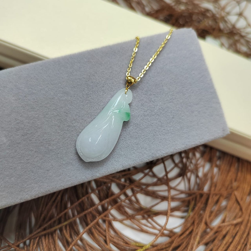 Certified A-Grade Gemstone Women Hand Carved Burmese Green White Flower Jadeite 18K Gold Setting For Her  SL026 - SL Precious
