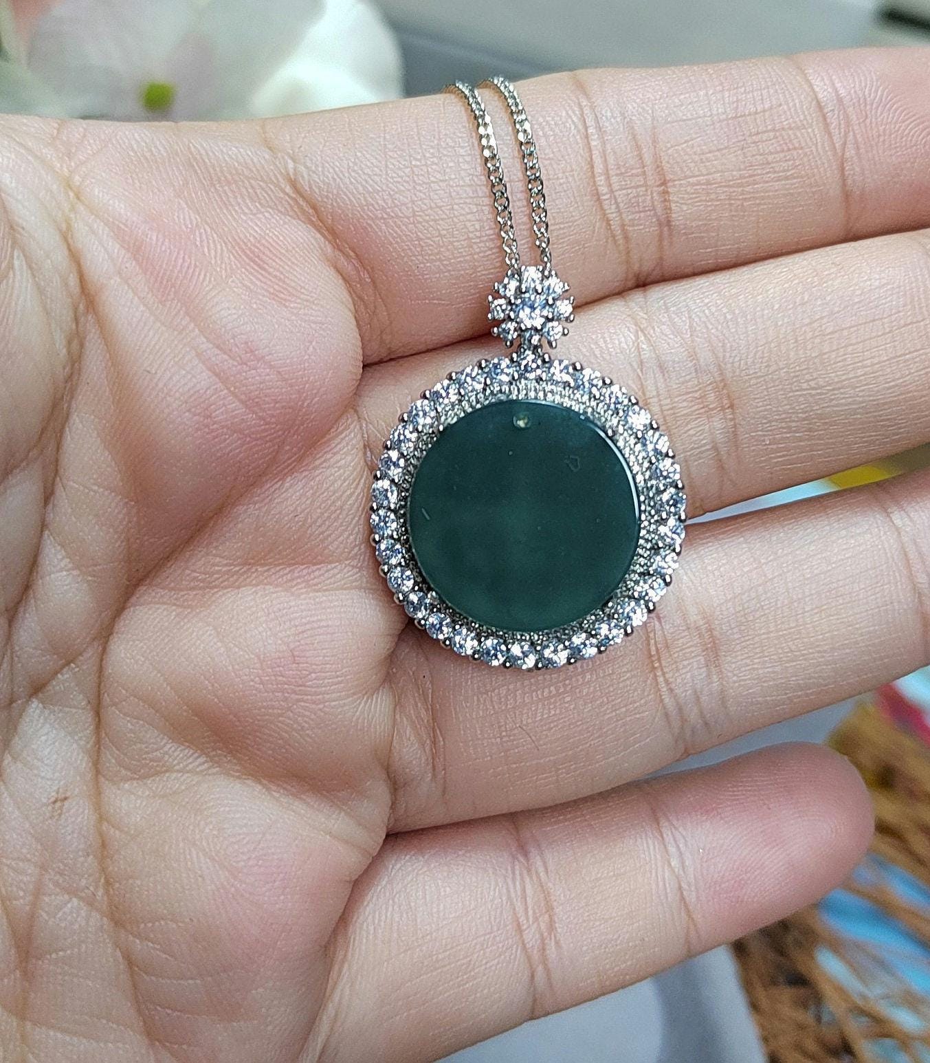 Women Minimalist Blue Water Round Natural Gemstone Guatemala Untreated A Grade Zirconia Jadeite Pendant Chain For Her SL066 - SL Precious