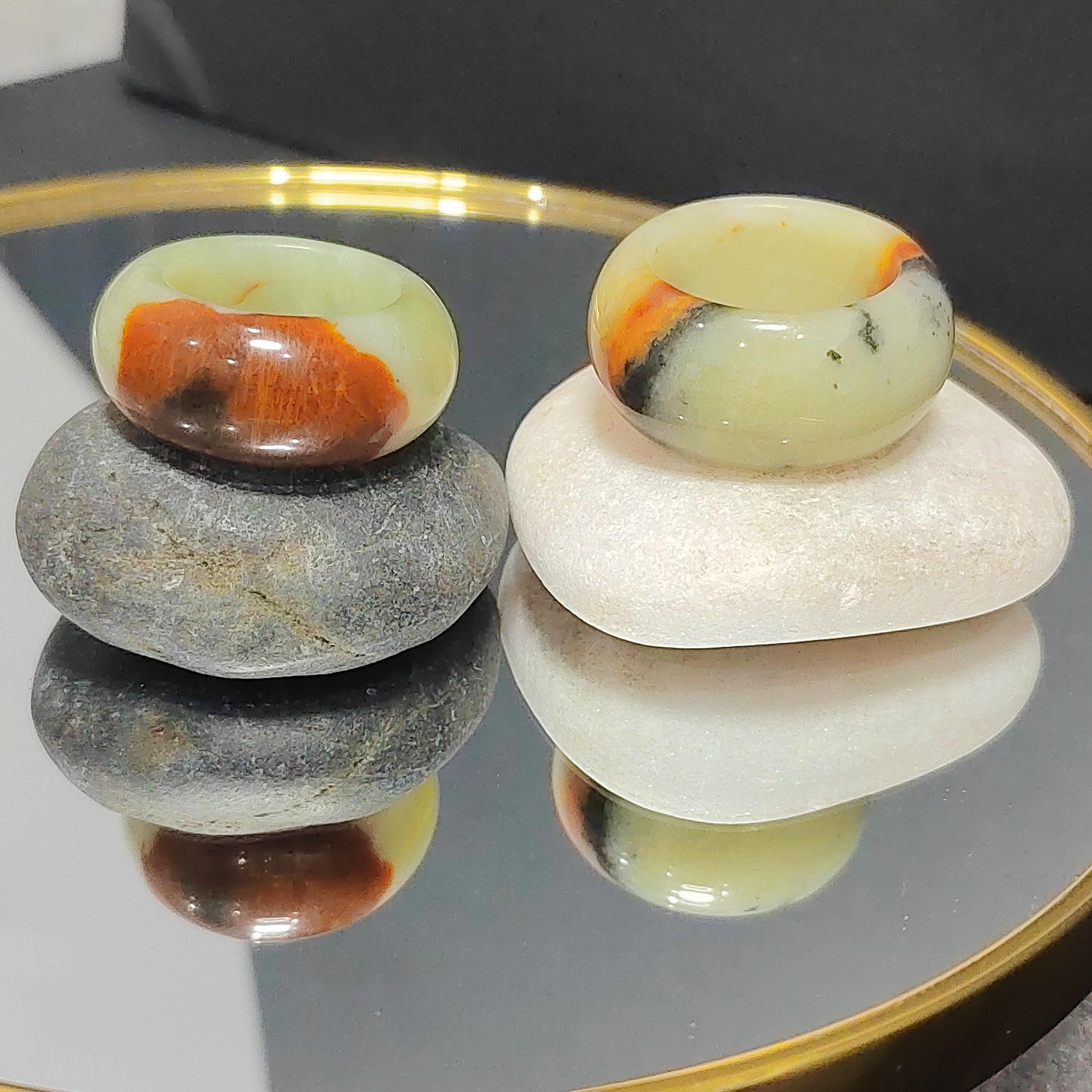Natural China Xiuyu Jade Thumb Ring | Round Cut Oil Painting Design | Yellow Brown | Two Designs SL302 SL303 SL Precious