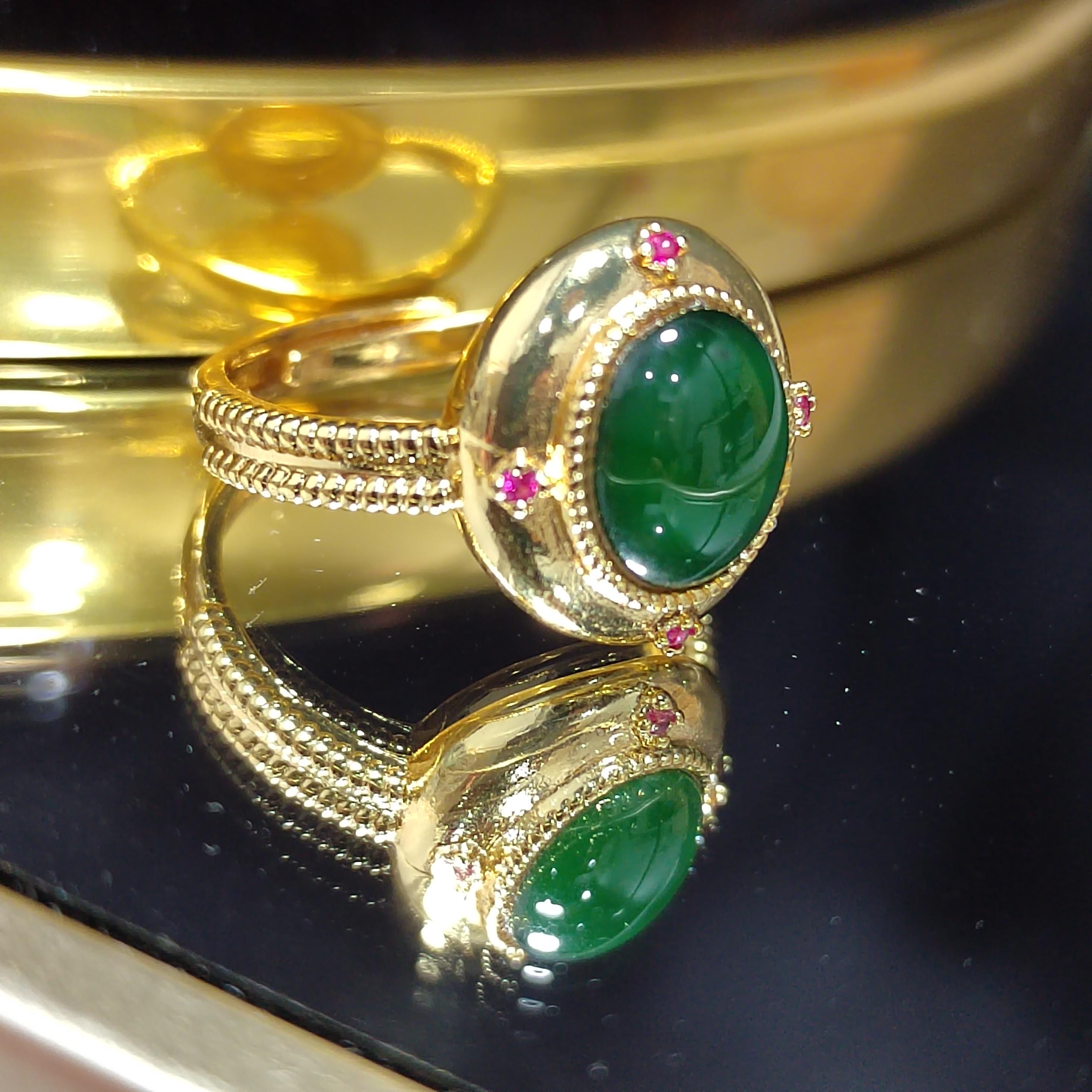 Certified Natural Untreated Guatemala Imperial Green  Oval Cabochon Jadeite Elegant Ring SL369x37