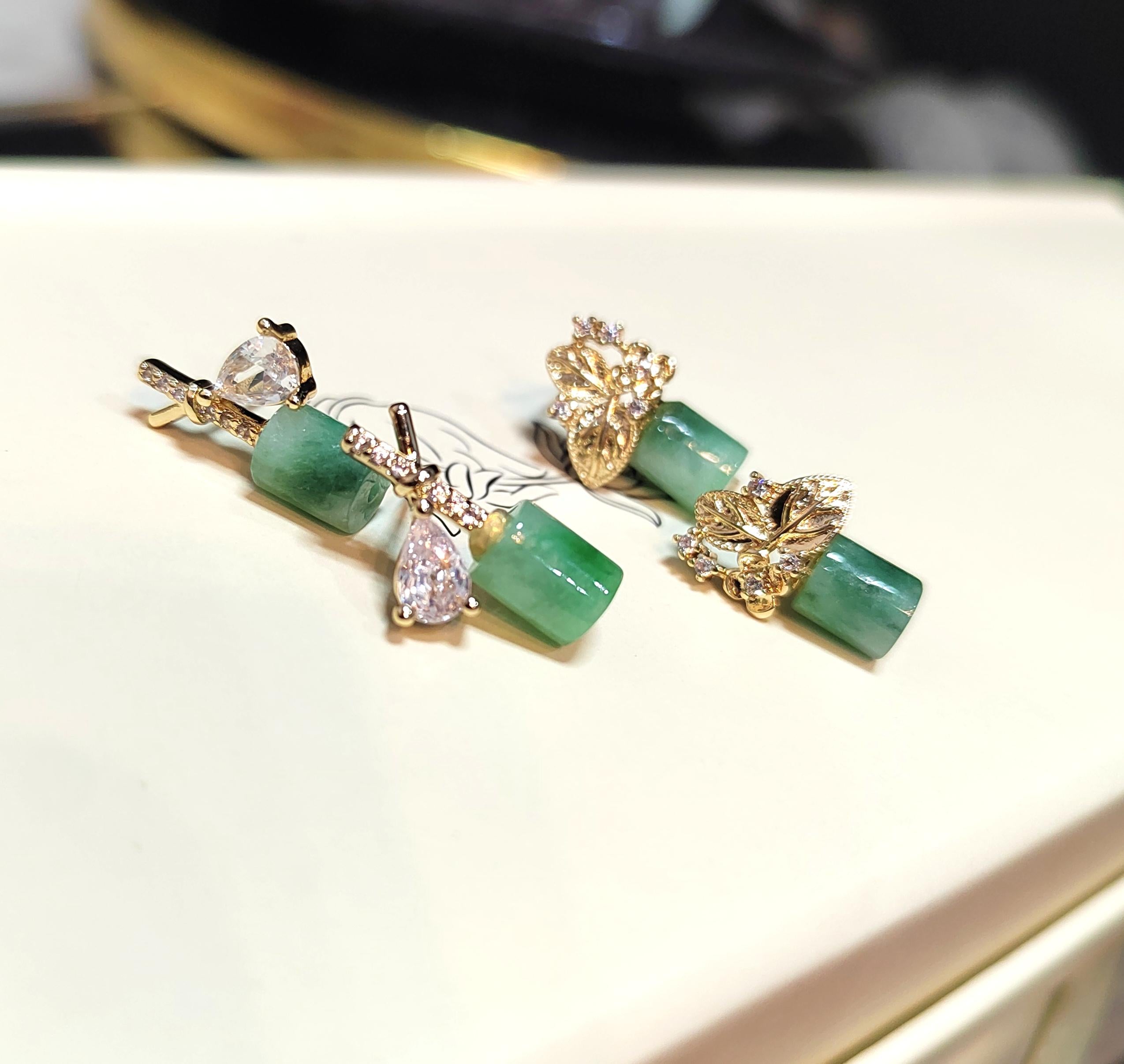Certified A-Grade Natural Untreated Burmese Icy Floral Green Elegant Minimalist Jadeite Earrings SL178 SL184 SL195