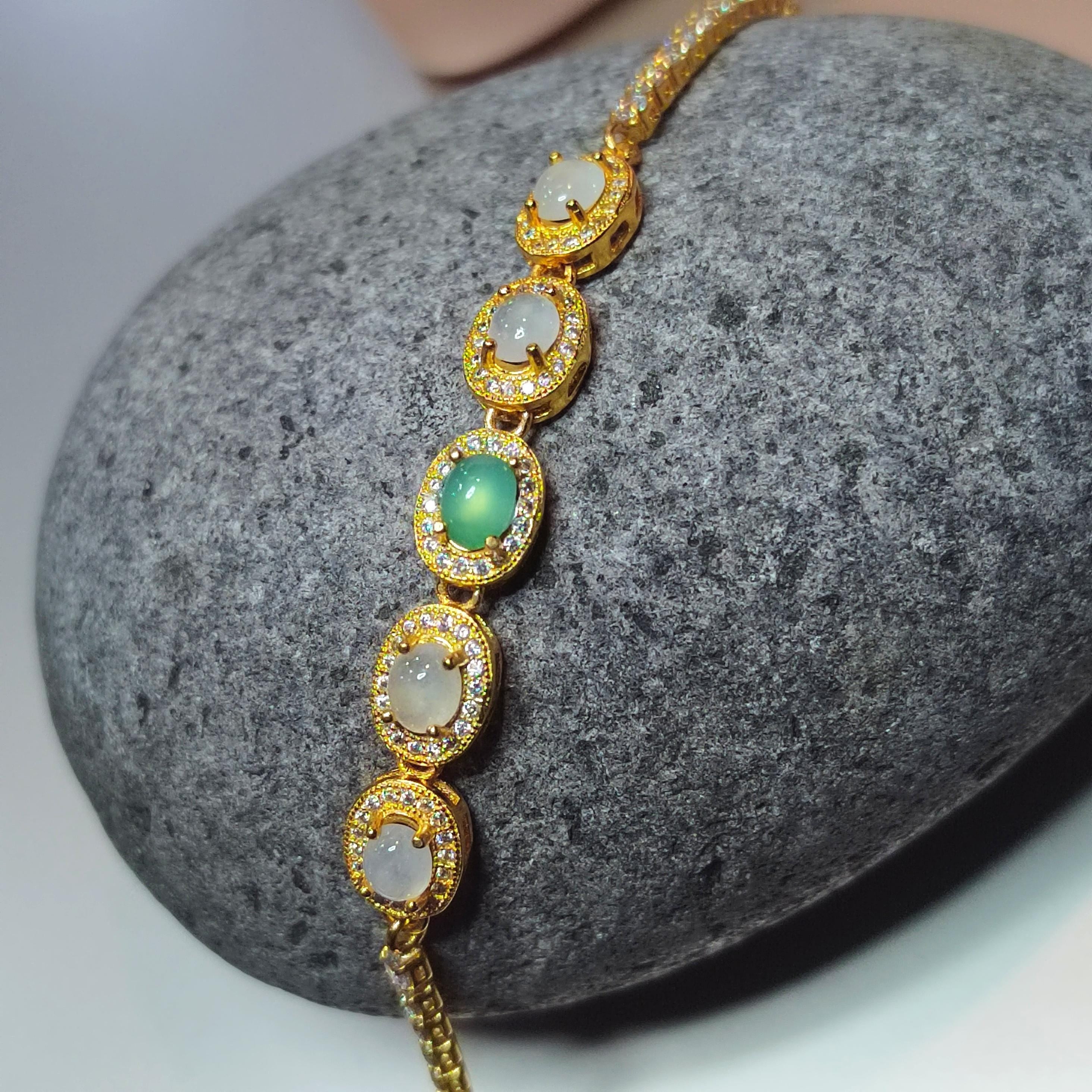 Luxurious Burmese Jadeite Bracelet with 18K Gold Plating | Exquisite Oval Design | Certified Quality SL8010