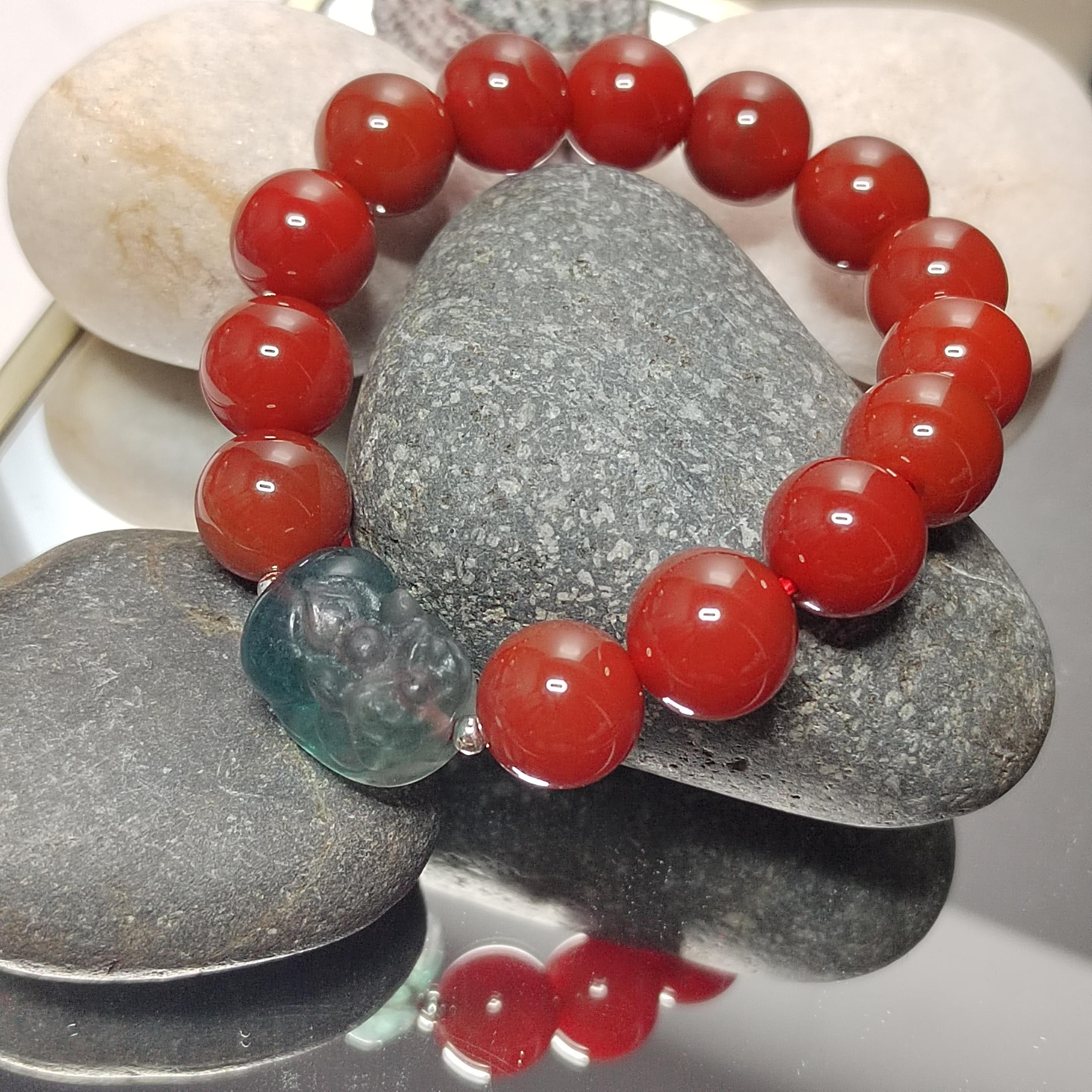 Certified A-Grade Natural China Baoshan Southern Red Oily Nanhong & Fluorite Brave Troops Bead Bracelet Handmade Design SL282