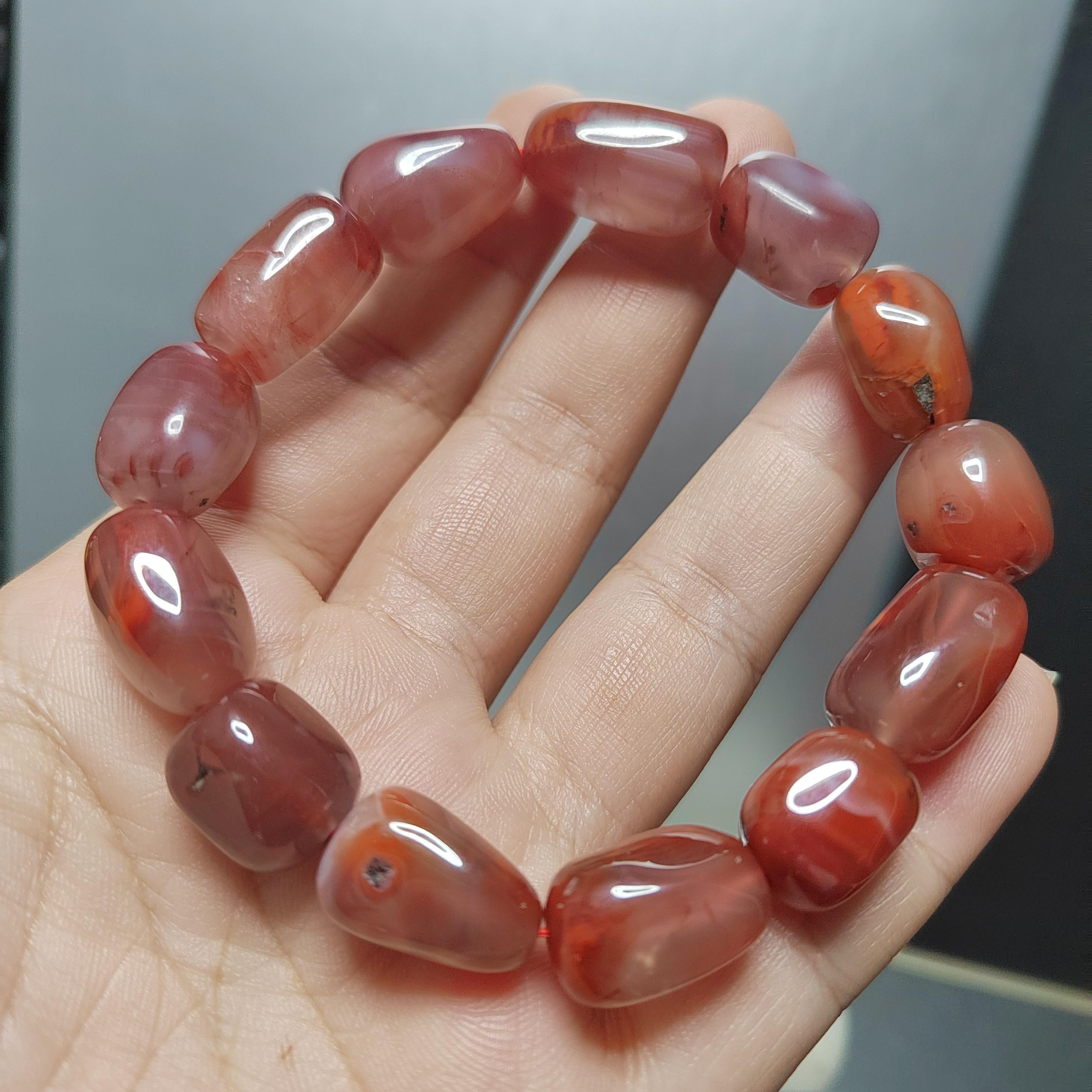 Certified Sichuan Liangshan Iron Skin|Raw Red Nanhong Agate Cylinder|Uneven Cut Beads Bracelet | Handcrafted with SL279