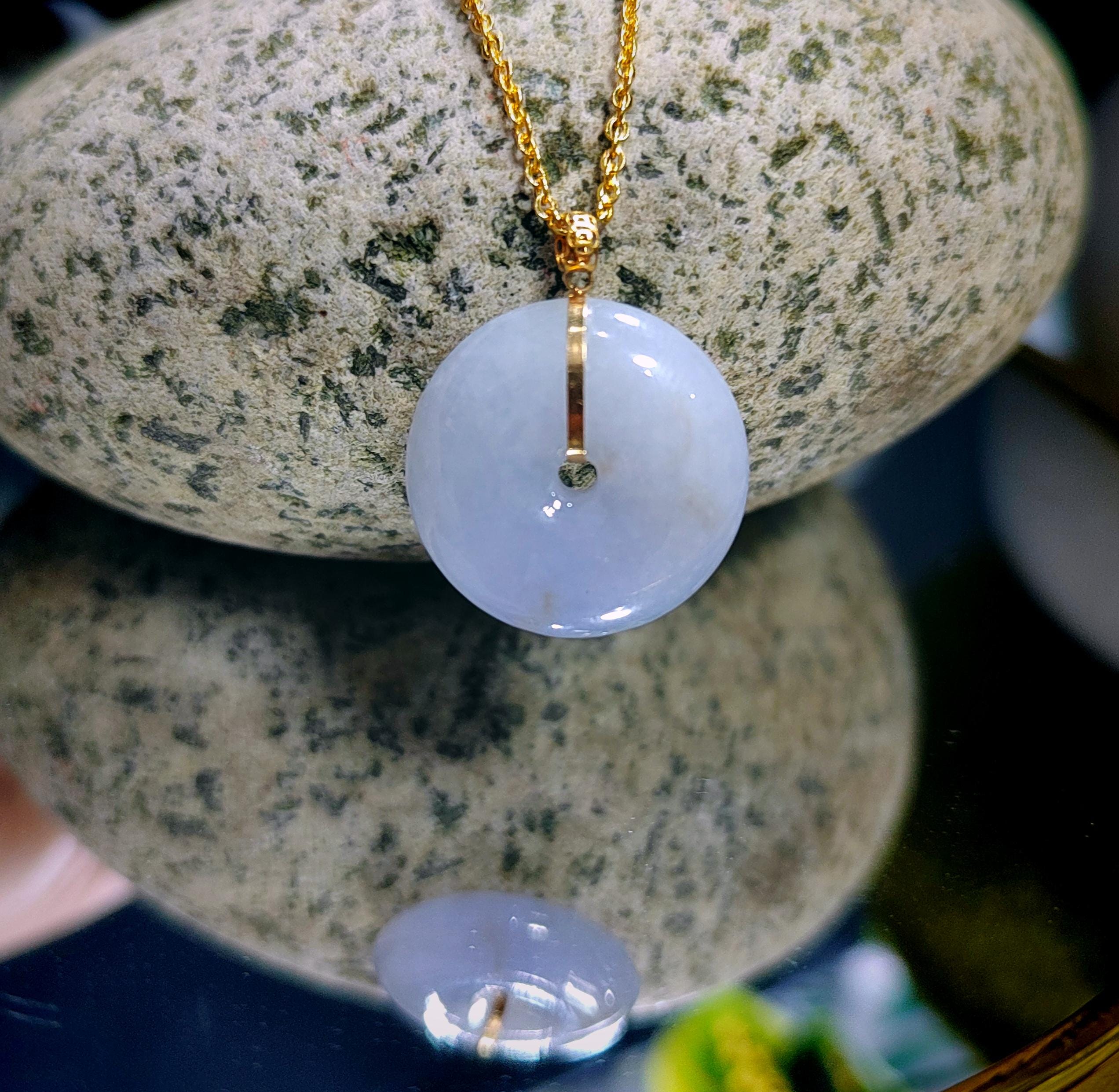 Certified Natural Burmese Rare Icy Purple Donut Jadeite Pendant with 18K Solid Yellow Gold Buckle SL021 - SL Precious