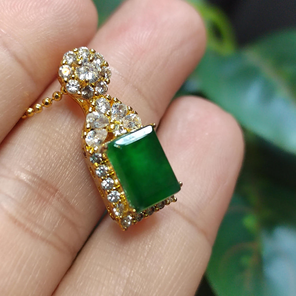Certified A-Grade Imperial Green Jadeite Rectangle Pendant | Zirconia Accent |Simple| Elegant | Minimalist Design |Best Gift For Her SL040 - SL Precious